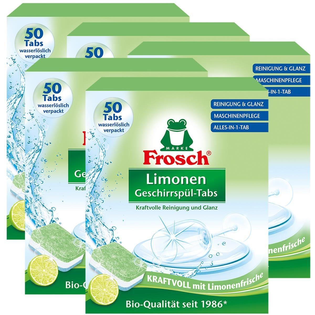 FROSCH Frosch Limonen Geschirrspül-Tabs 50 Tabs - Reinigung und Glanz (5er Pa Geschirrspülmittel