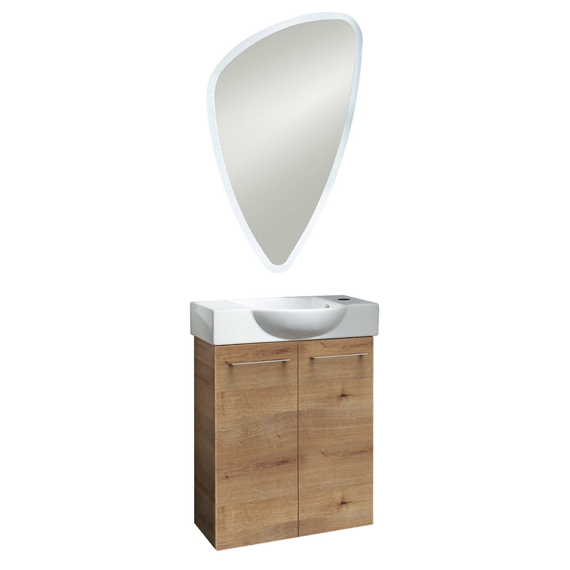 Badmöbel-Set SBC MILANO Gäste WC Set 3-teilig 55 cm, Braun hell