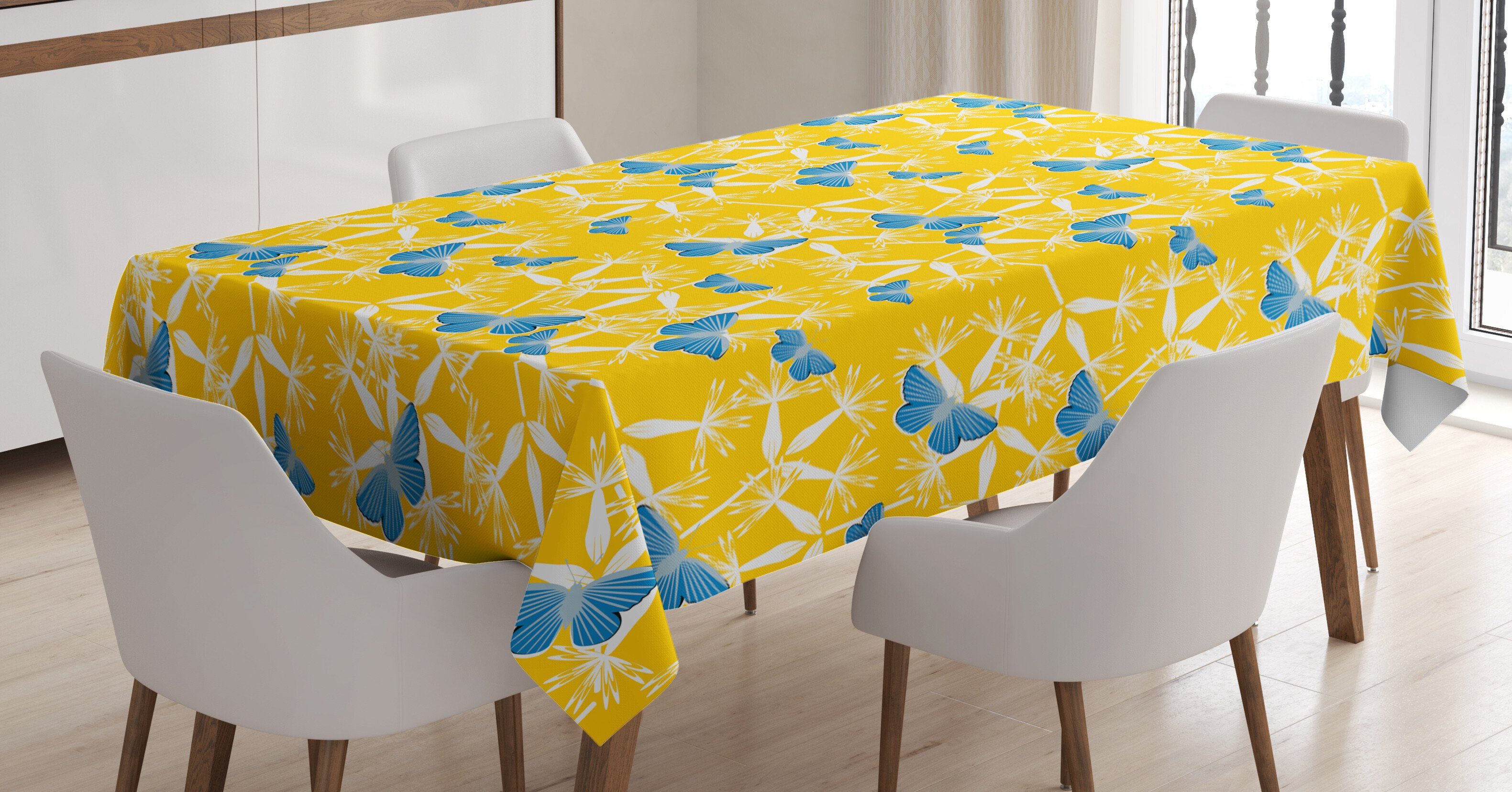 Abakuhaus Tischdecke Farbfest Waschbar Für den Außen Bereich geeignet Klare Farben, Gelb und Blau exotische Tiere
