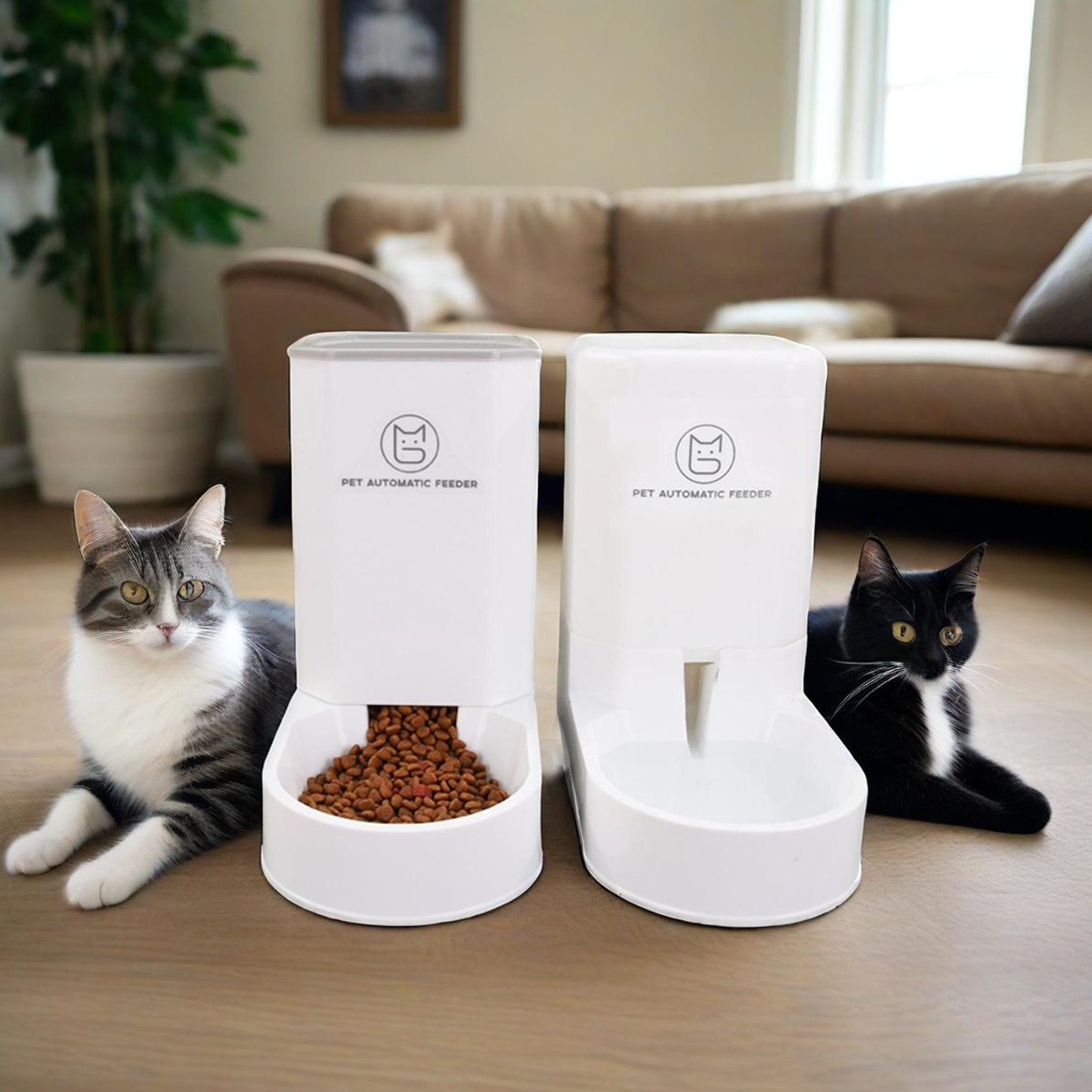 Futterspender 3000ml&2,1 kg Katzen Wasserspender, Futterautomat, Haustier Futternapf