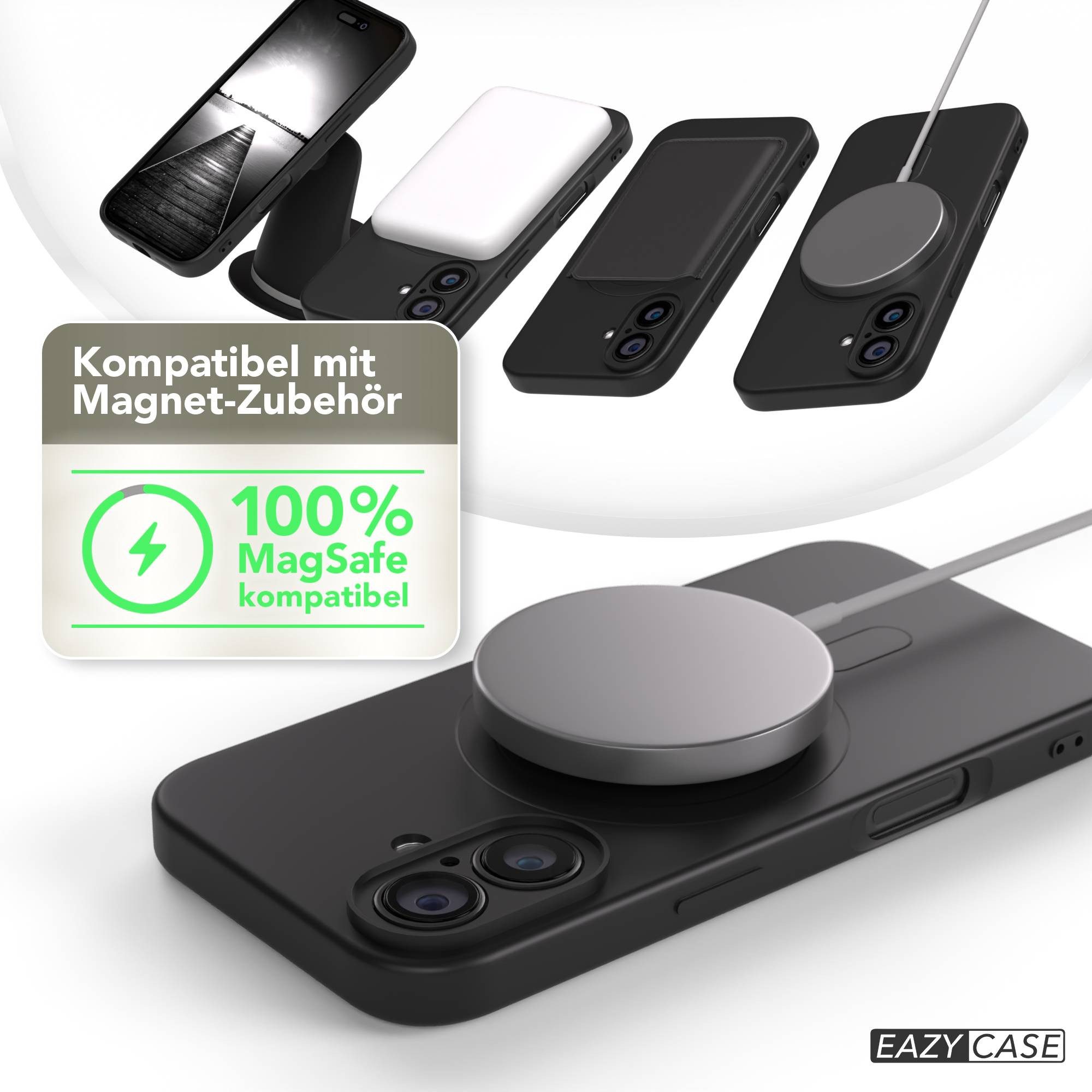 EAZY CASE Handyhülle für Apple iPhone 16 Hülle Silikon 6,1 Zoll, Schutzhülle mit MagSafe kratzfest Back Cover Kameraschutz Schwarz – Bild 5 von 5