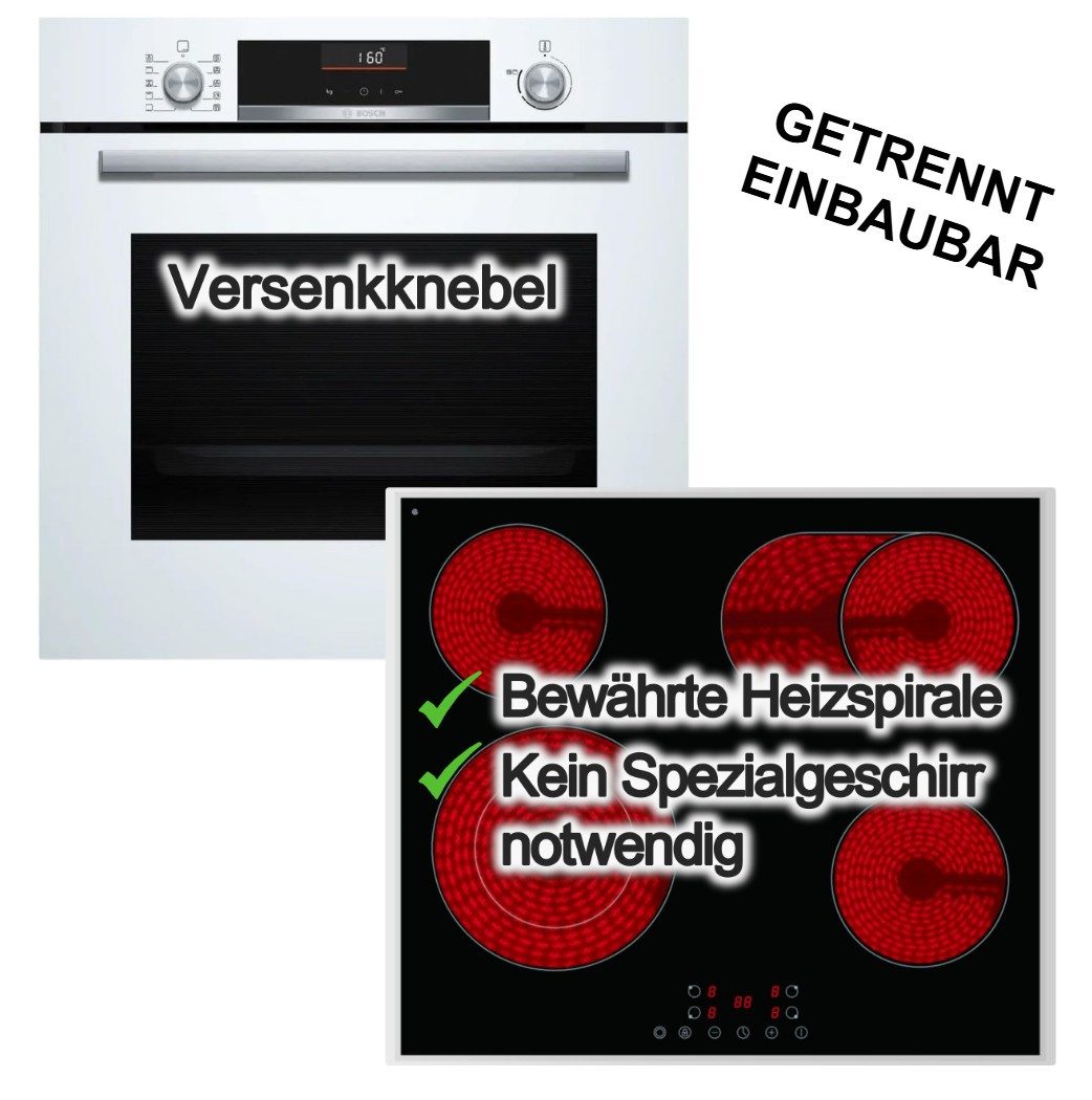 BOSCH Backofen-Set Backofen 3D Heißluft Air Fry + PKM Glaskeramik Kochfeld Zweikreiszone, mit Nein, EcoClean Direct