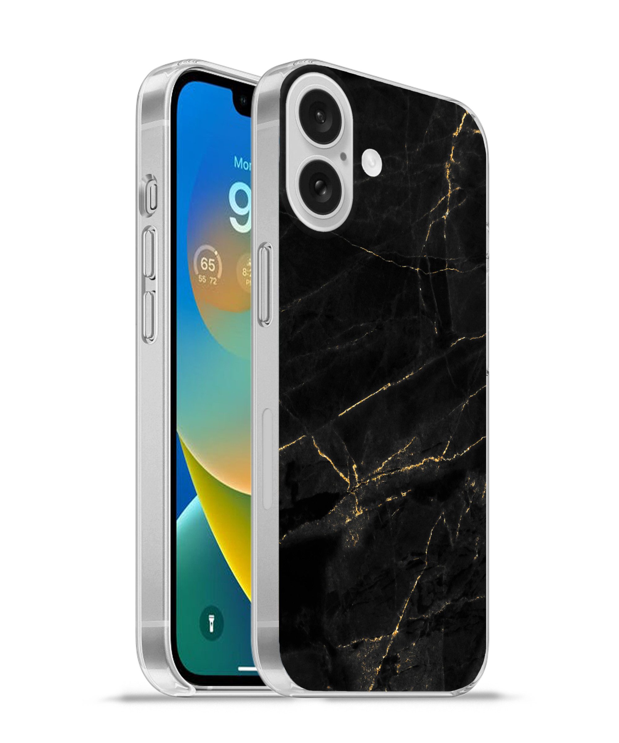 Handyhülle für Apple iPhone 16 Marmoroptik - Luxus - Schwarz - Gold