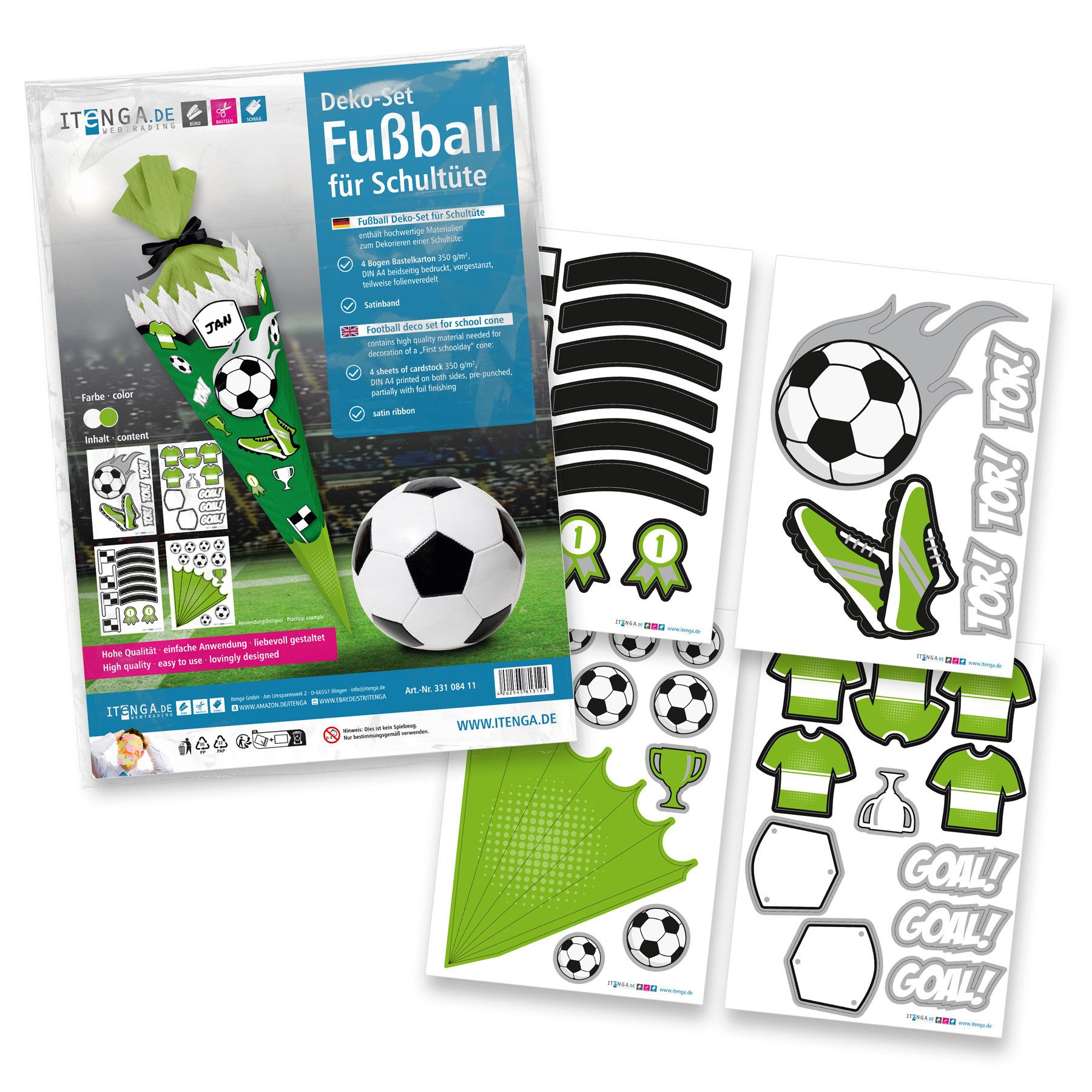 itenga Schultüte itenga DEKO-SET für SCHULTÜTE FUSSBALL grün weiß