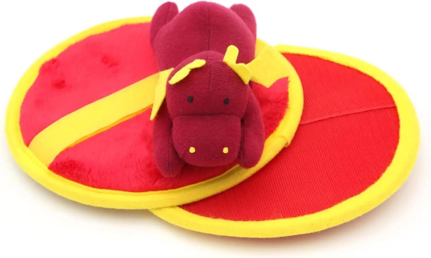 B Best Sporting Plüschfigur Klettballspiel mit Plüschtier - Drache Damian - Rot/Gelb
