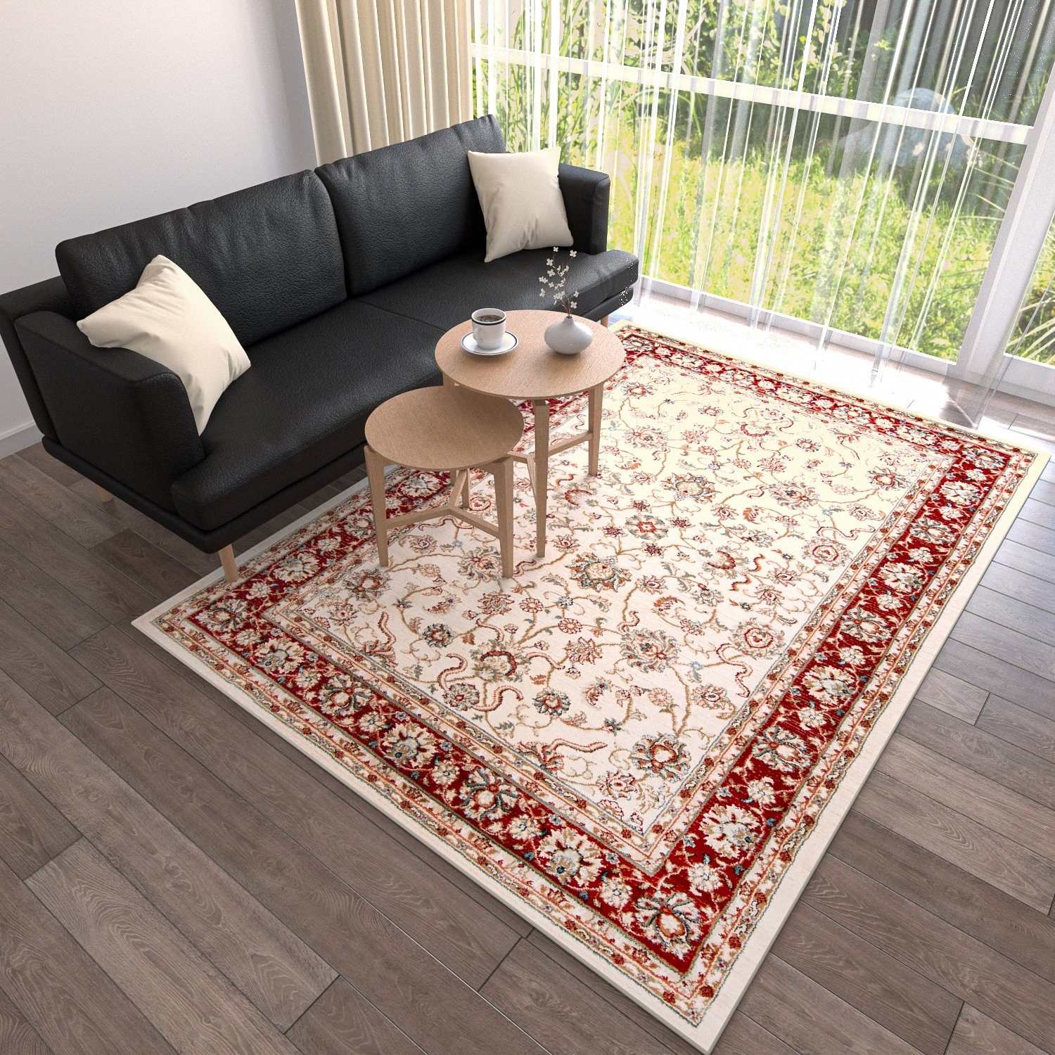 Orientteppich Oriente Teppich - Traditioneller Teppich Orient Rot Creme, Mazovia, 80 x 150 cm, Geeignet für Fußbodenheizung, Pflegeleicht, Wohnzimmerteppich
