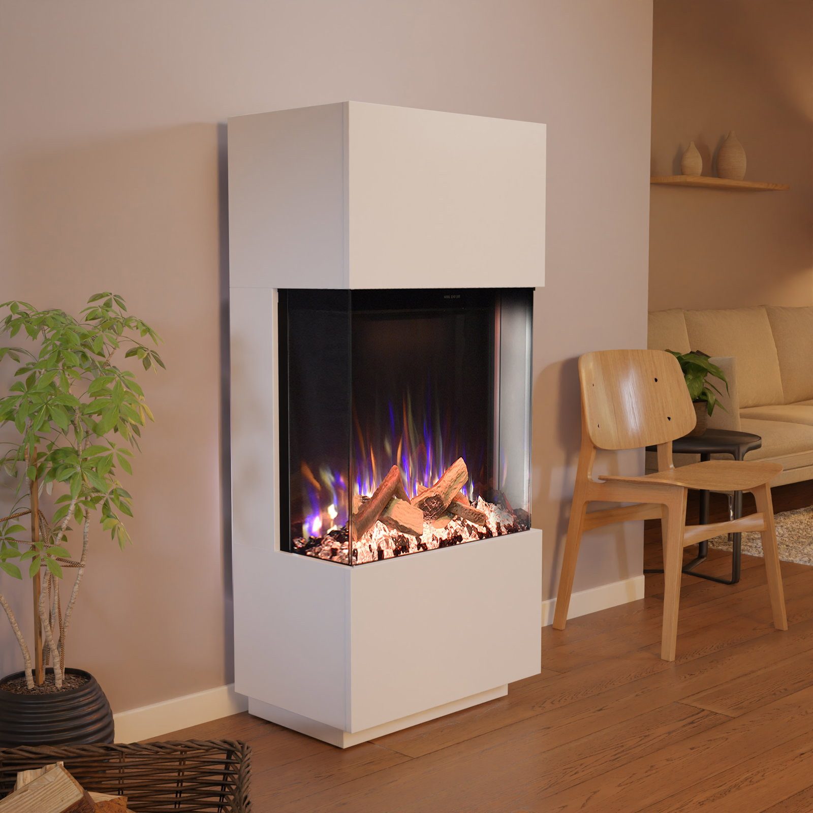 GLOW FIRE Elektrokamin PR11 E-Motion 3D, Elektrischer Kamin mit 3D Feuer mit Heizung, täuschend echte Flamme mit Heizung, 3 Dekorationen