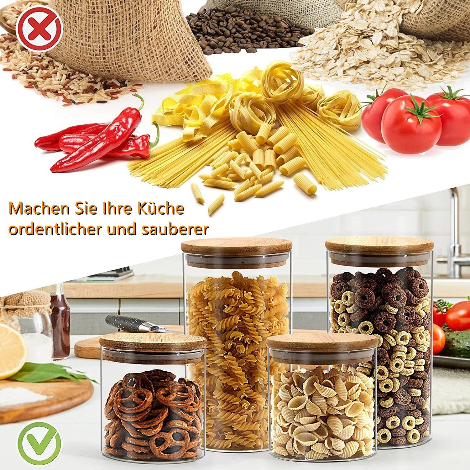 Simloveve Vorratsglas D8,5 x H20cm, 1000ml Vorratsgläser, (10-tlg), Vorratsdosen Set Luftdichten Glasbehältern mit Deckel