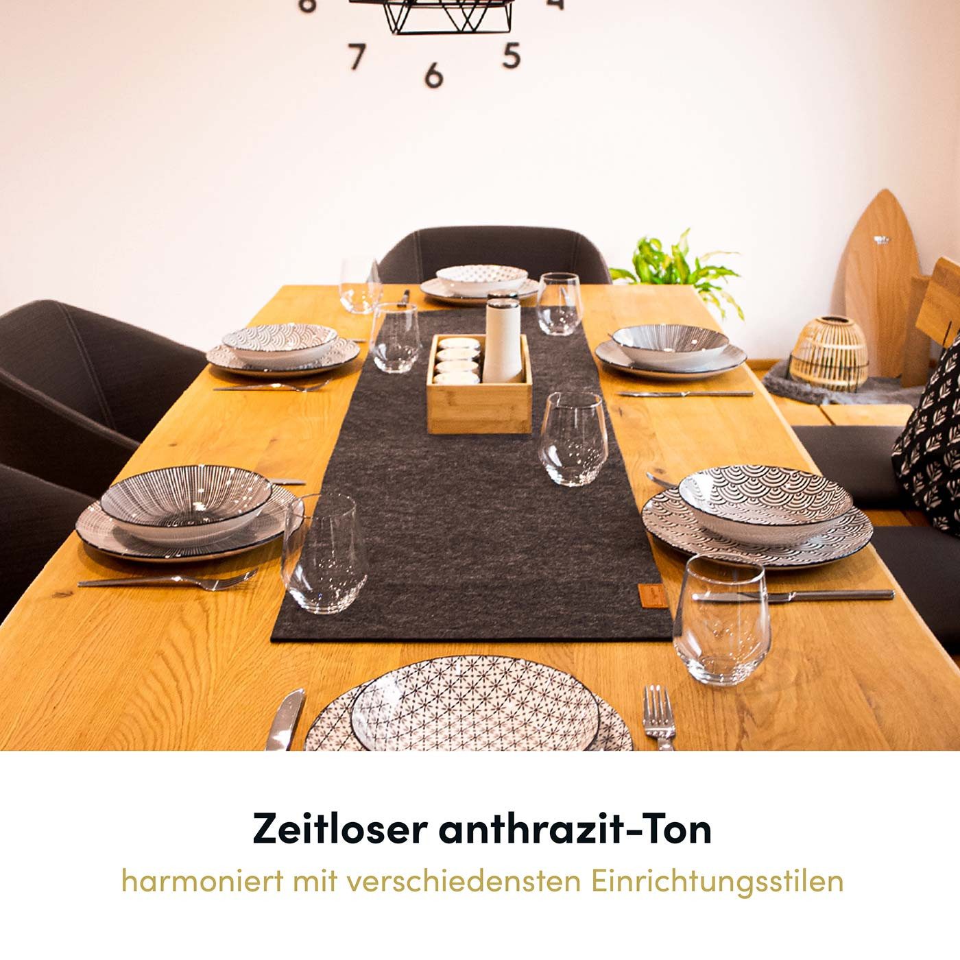 Hoffmann Germany Tischläufer Filz Tischläufer 100×30 cm, anthrazit, hitzebeständig, abwaschbar, 5 mm Filz, abwaschbar, 200°C, 90% Polyester, zeitloses Design