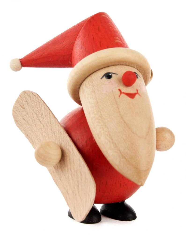 Dregeno Erzgebirge Weihnachtsfigur Miniatur Weihnachtsmann mit Snowboard H=9cm NEU, mit Snowboard