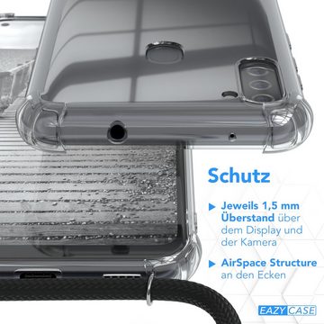 EAZY CASE Handykette Clips Schwarz für Samsung Galaxy M11 6,4 Zoll, Slimcover mit Umhängeband Case Handytasche Clear Backcover Schwarz