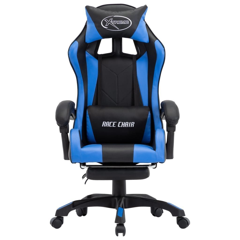 vidaXL Bürostuhl Gaming-Stuhl Blau mit Blau St) (1 Schwarz Fußstütze Blau und | Kunstleder Schwarz Schwarz und und