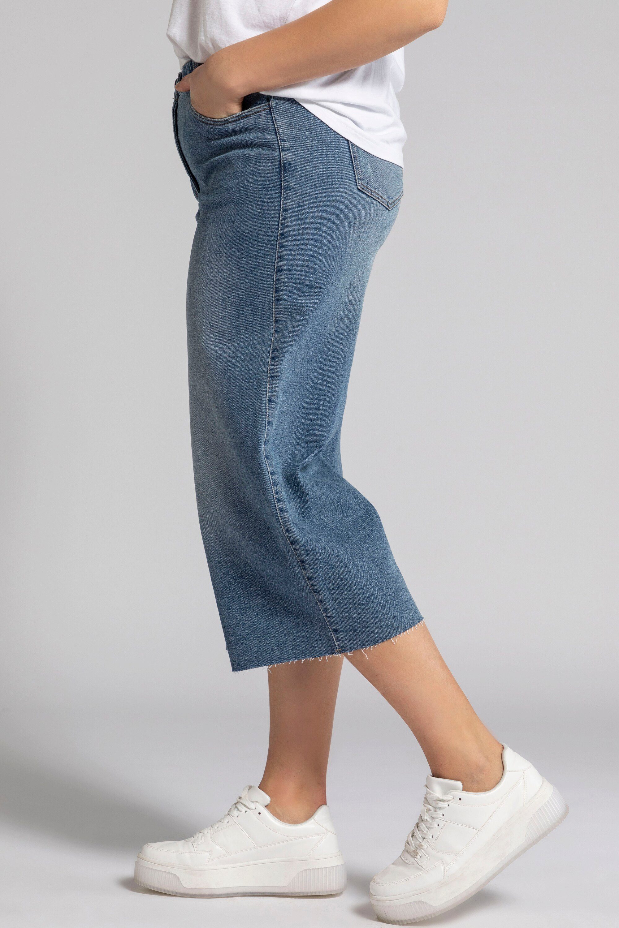 Elastikbund Bein Jeans weites Culottes Untold Studio Fransensaum Culotte