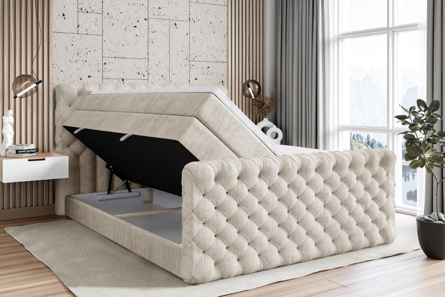 ALTDECOR Boxspringbett BOXI8-Z KING (Multipocket-Matratze H4, H3 Matratze Bonellfederung, Topper, Kopfteil), Doppelbett mit Fußteil
