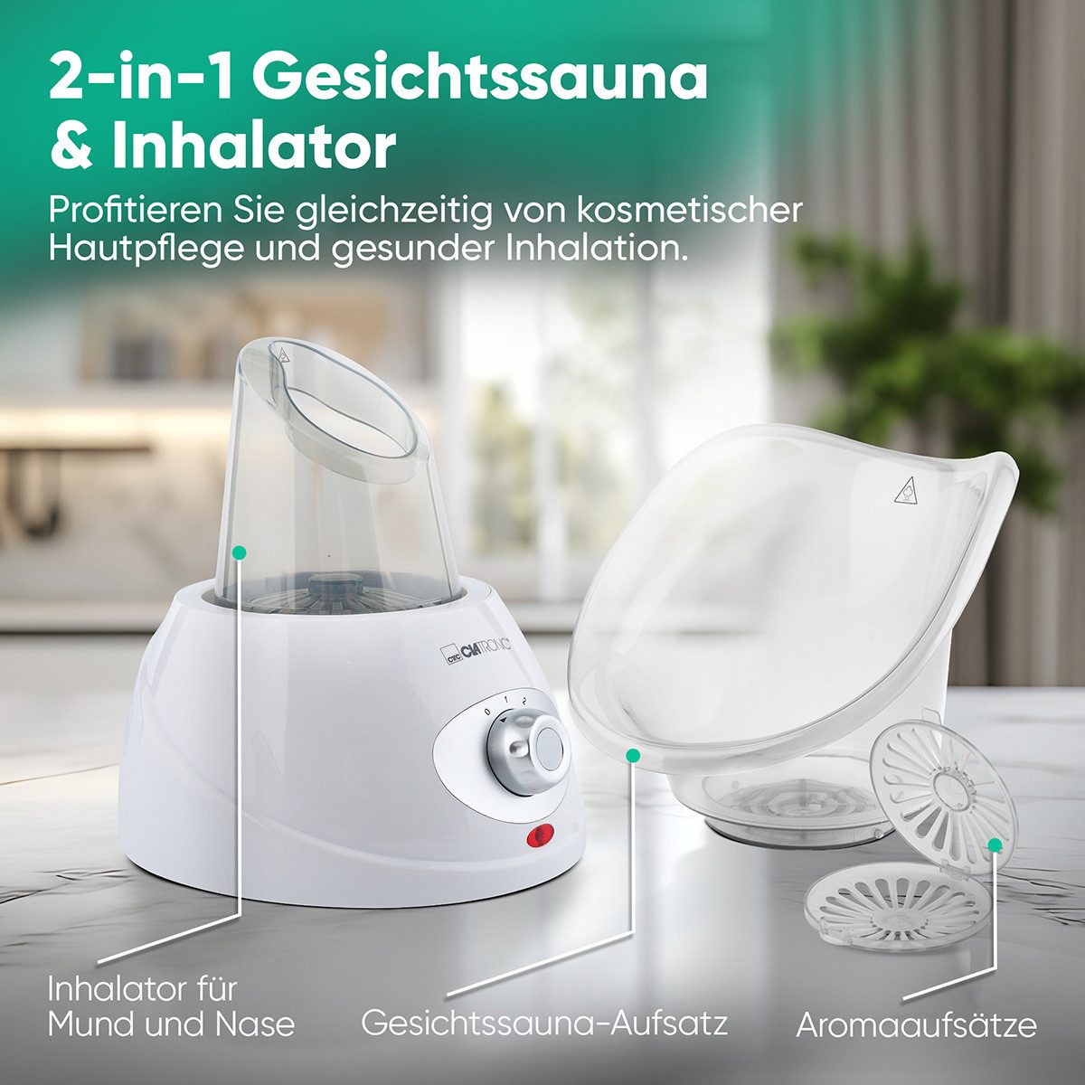 CLATRONIC Inhalator GS 3656, 2in1 Gesichtssauna und Inhalationsgerät