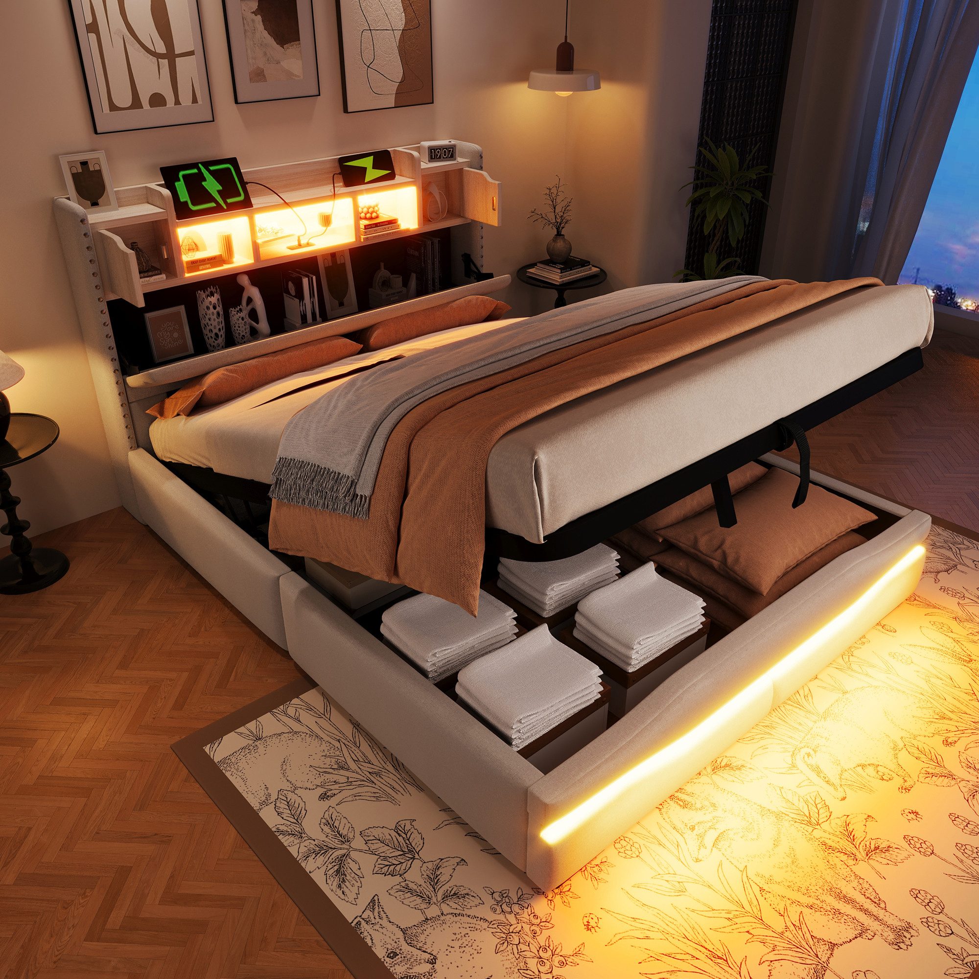 TavilaEcon Boxspringbett Polsterbett mit LED-Licht & günstig online kaufen