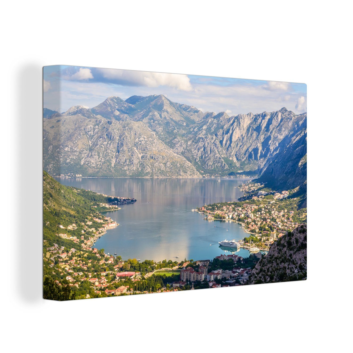 cm Tal (1 in 30x20 Leinwandbild im von Aufhängefertig, OneMillionCanvasses® Die Wandbild bei der St), Bucht Leinwandbilder, Stadt der Wanddeko, Kotor, Nähe Ebbe Kotor