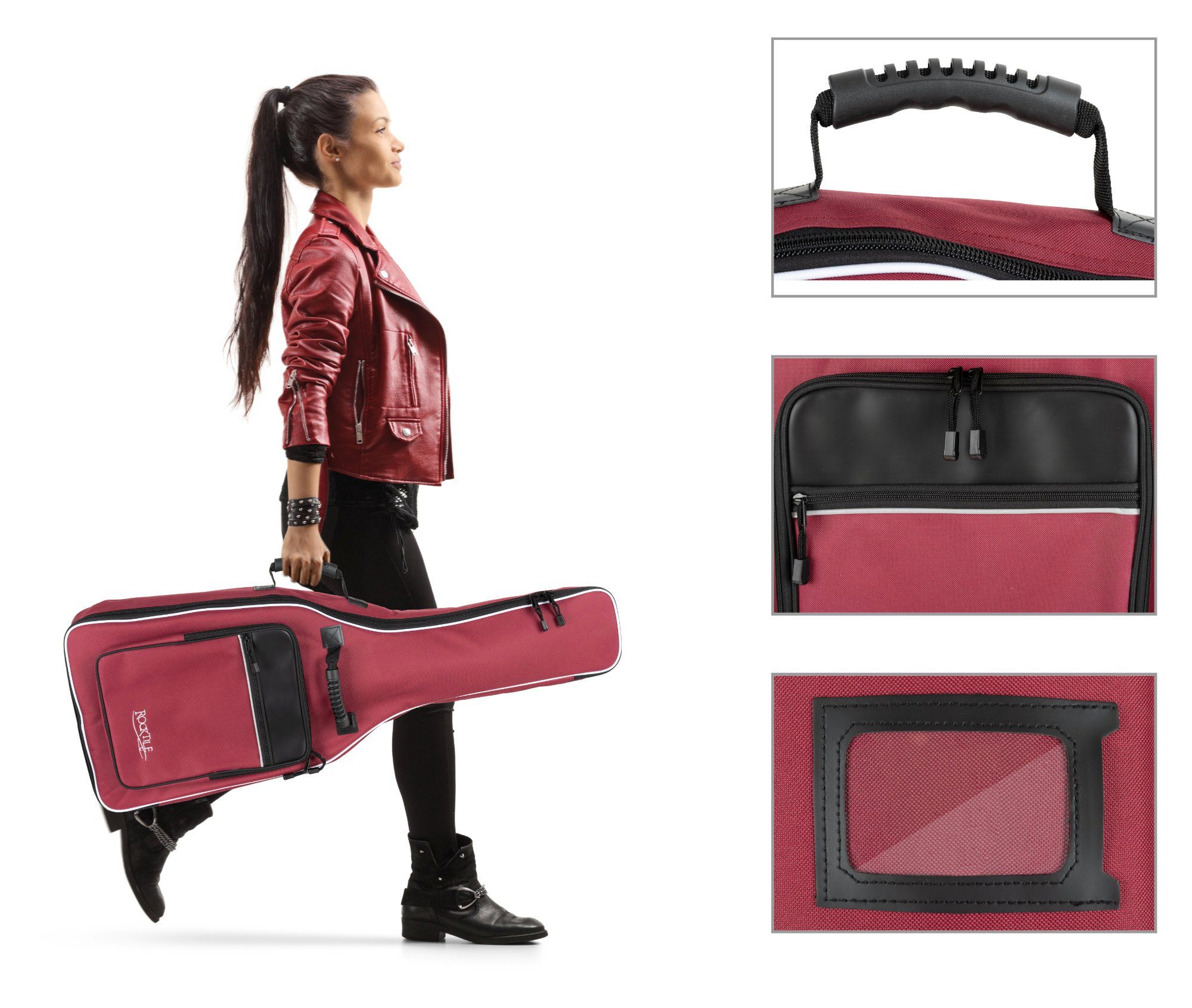 Rocktile Gitarrentasche Klassik-Gitarrentasche 3/4 und 7/8-Größe (Gigbag mit weicher Polsterung, inkl. 2 Fronttaschen für Noten/Zubehör), Ergonomisch geformter Komfort-Griff
