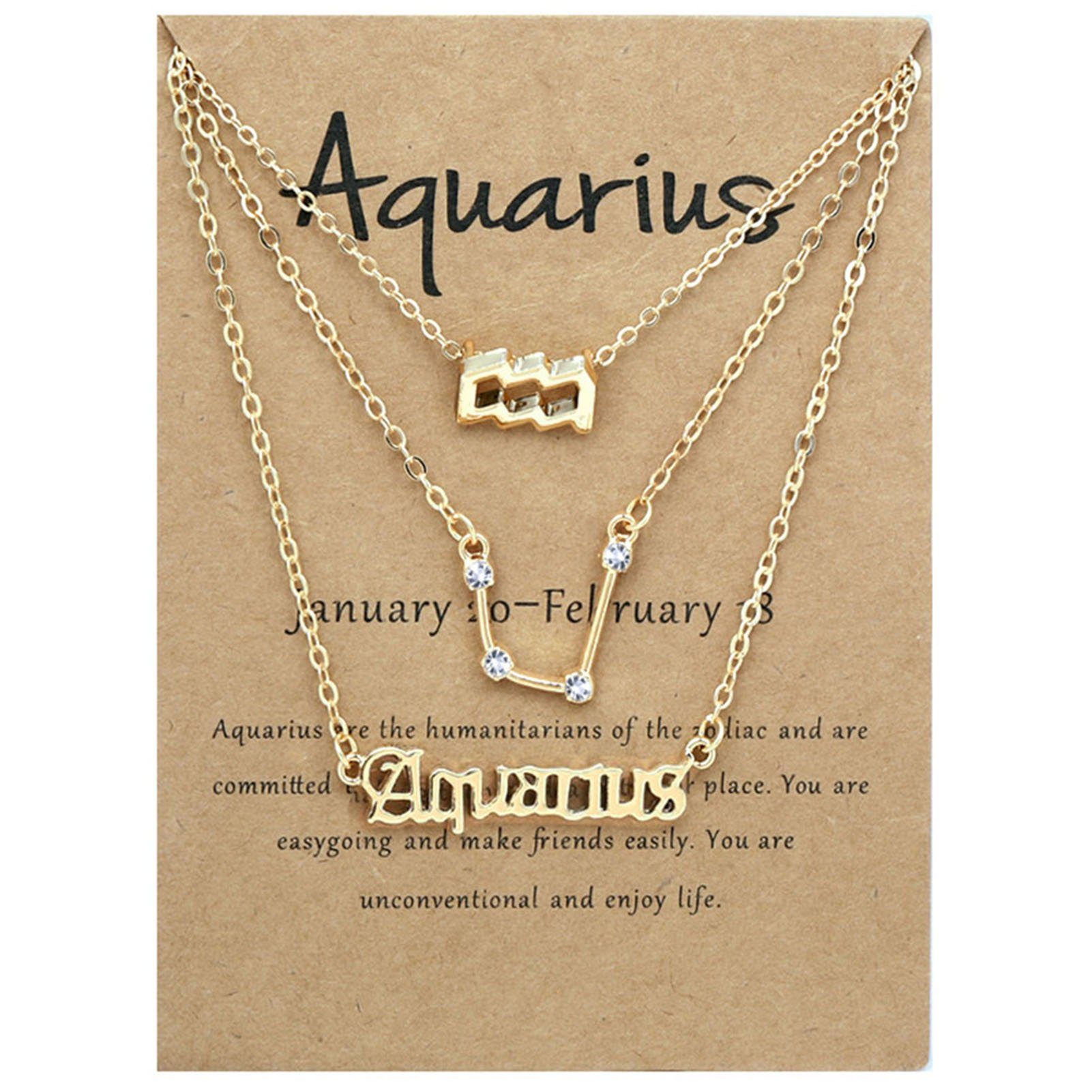 Blusmart Herzkette 3PCS 12 Zodiacs Halskette Für Frauen Vintage Alphabete Gold Aquarius