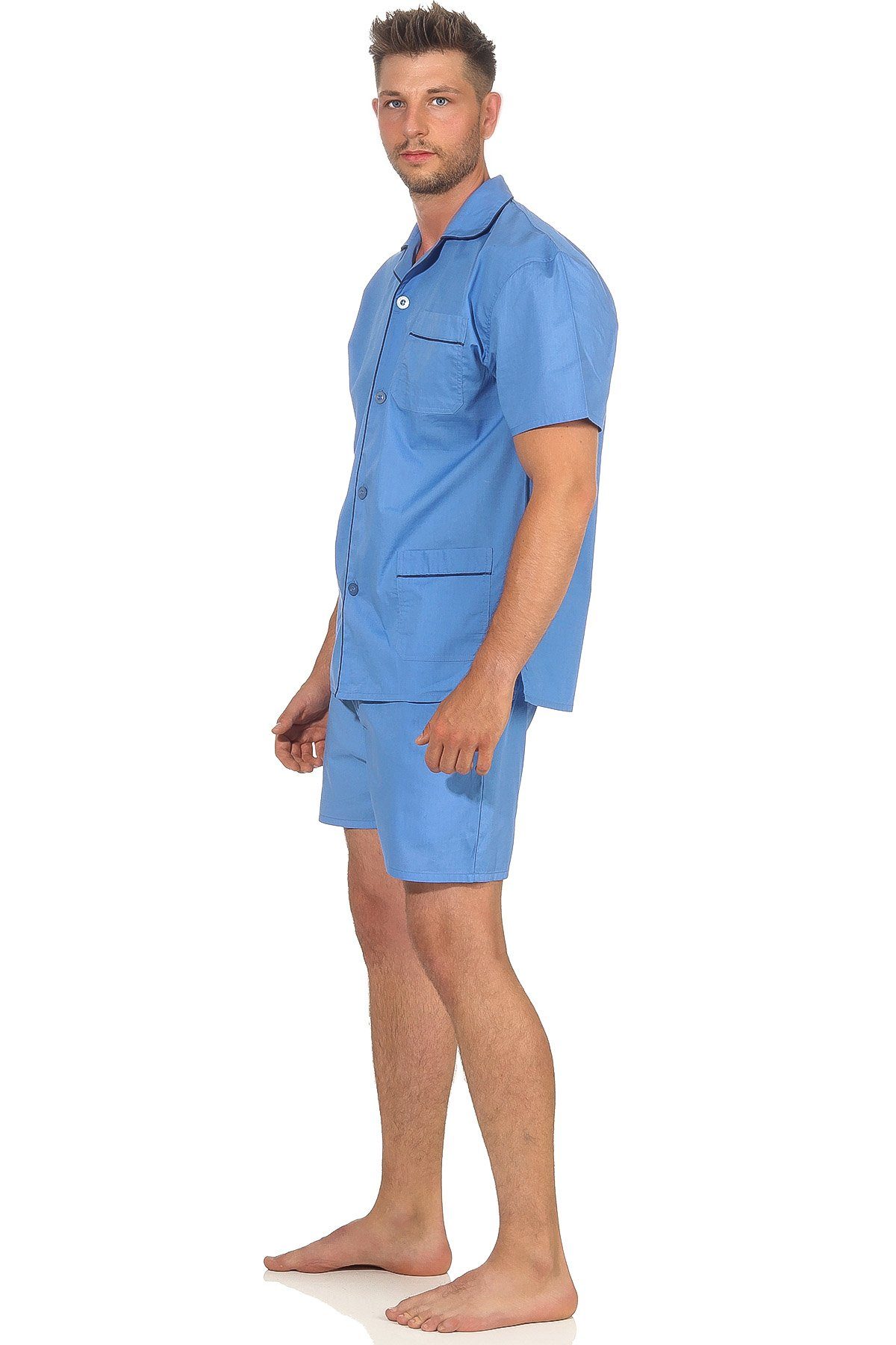 Normann Pyjama Herren Shorty Pyjama kurzarm gewebt mit durchknöpfbarem Ober günstig online kaufen