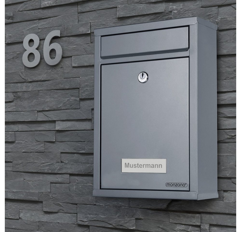 Thumbnail - monzana Wandbriefkasten, Silber inkl. 2 Schlüssel Namensschild abschließbar Mailbox
