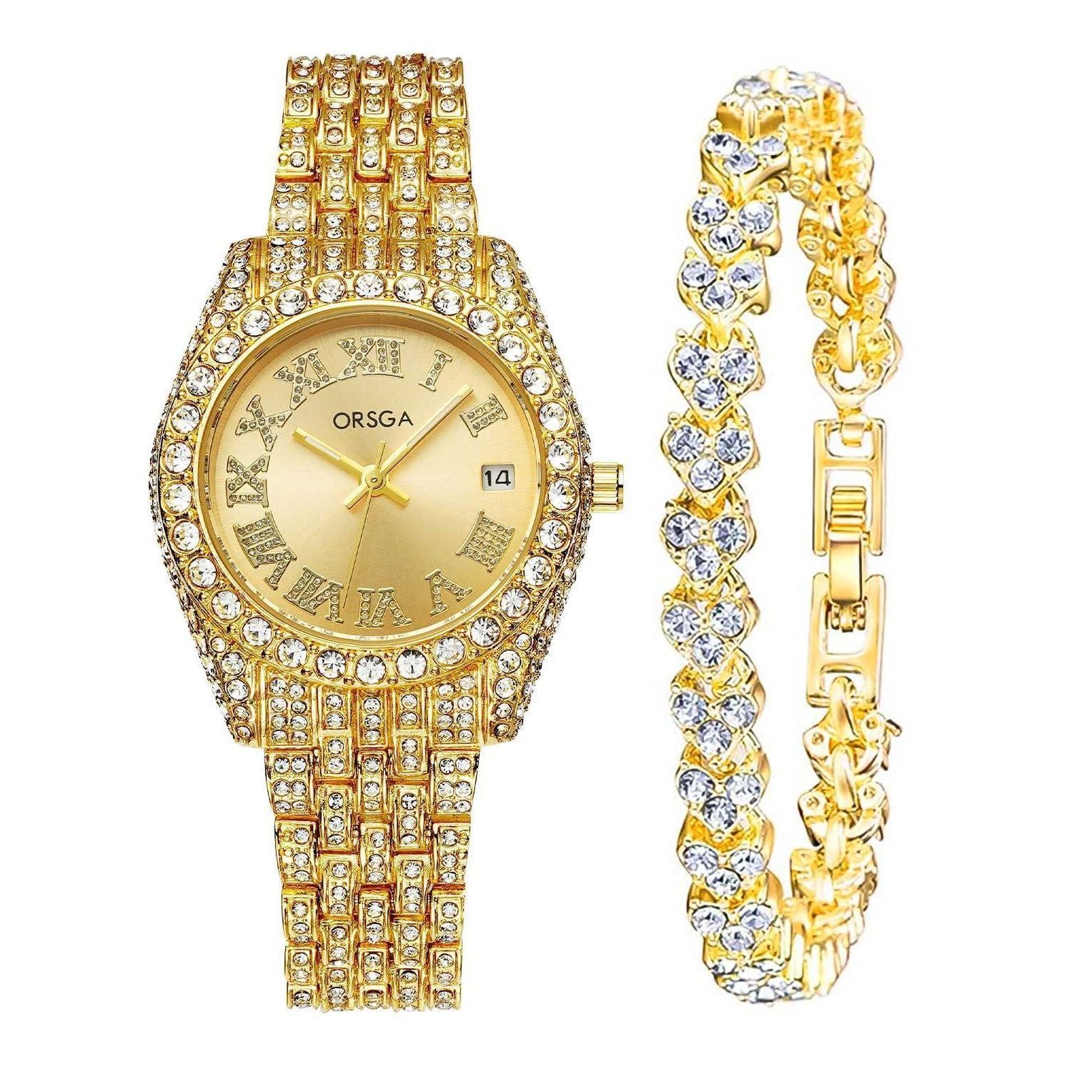 LuxusKollektion Quarzuhr Armbanduhr Elegantes Geschenkset Gold-Silber