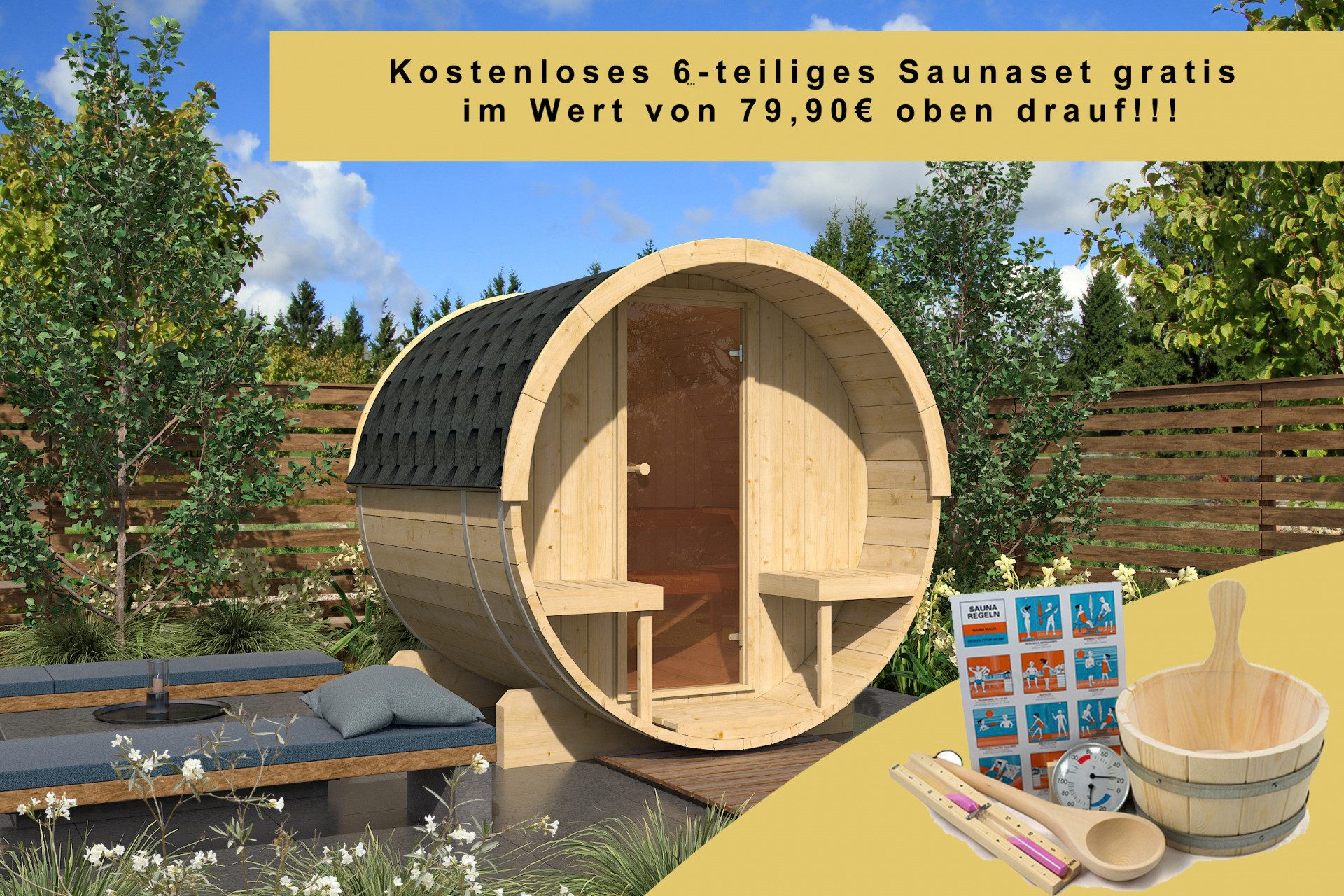 Finn Art Blockhaus Fasssauna Alvi 1, günstig online kaufen