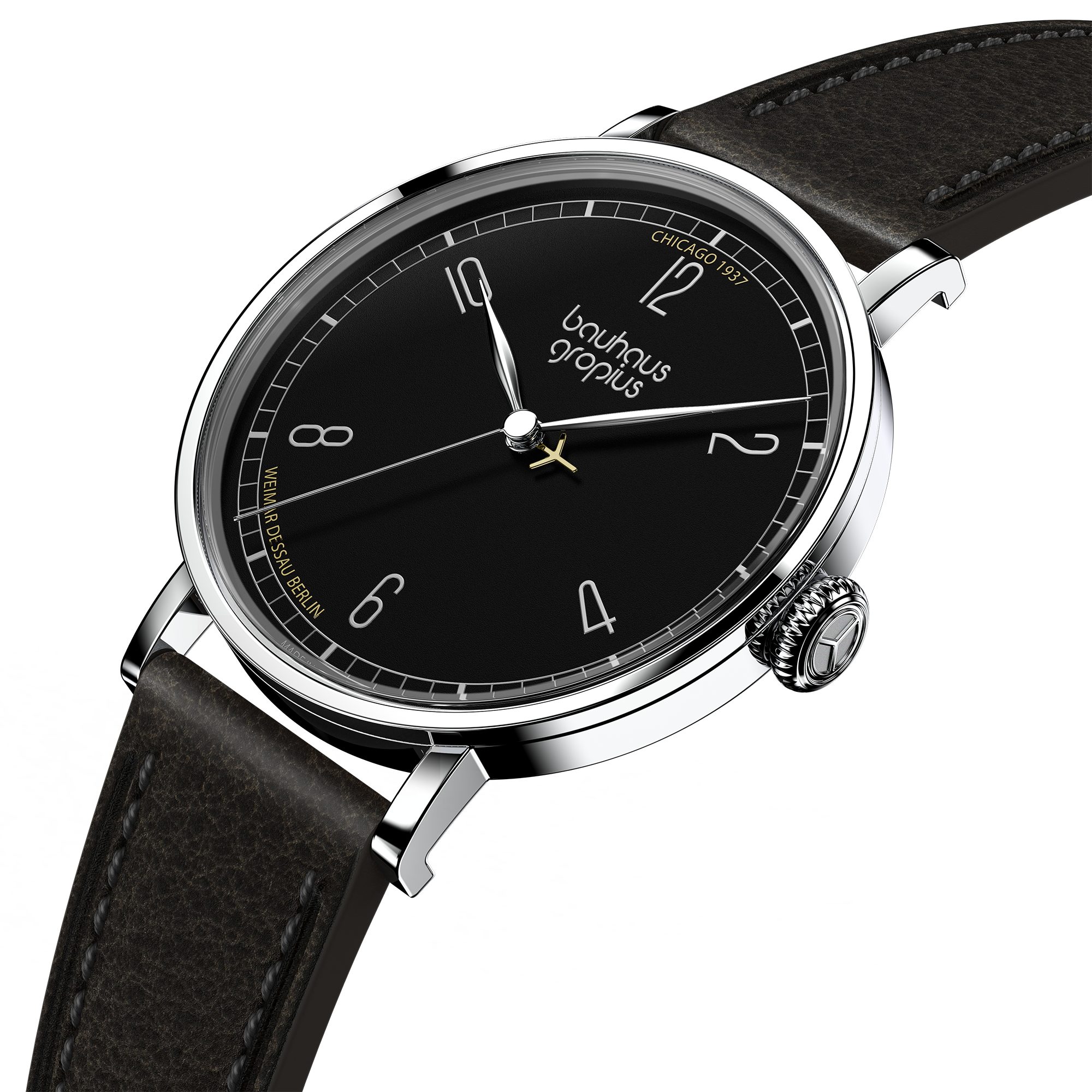 Walter Gropius Quarzuhr Made in Germany, Saphirglas, New Bauhaus Chicago 1937 LE - WGN 001-03Z, Limited Edition, Lederband mit Easy-Release System, Edelstahlgehäuse