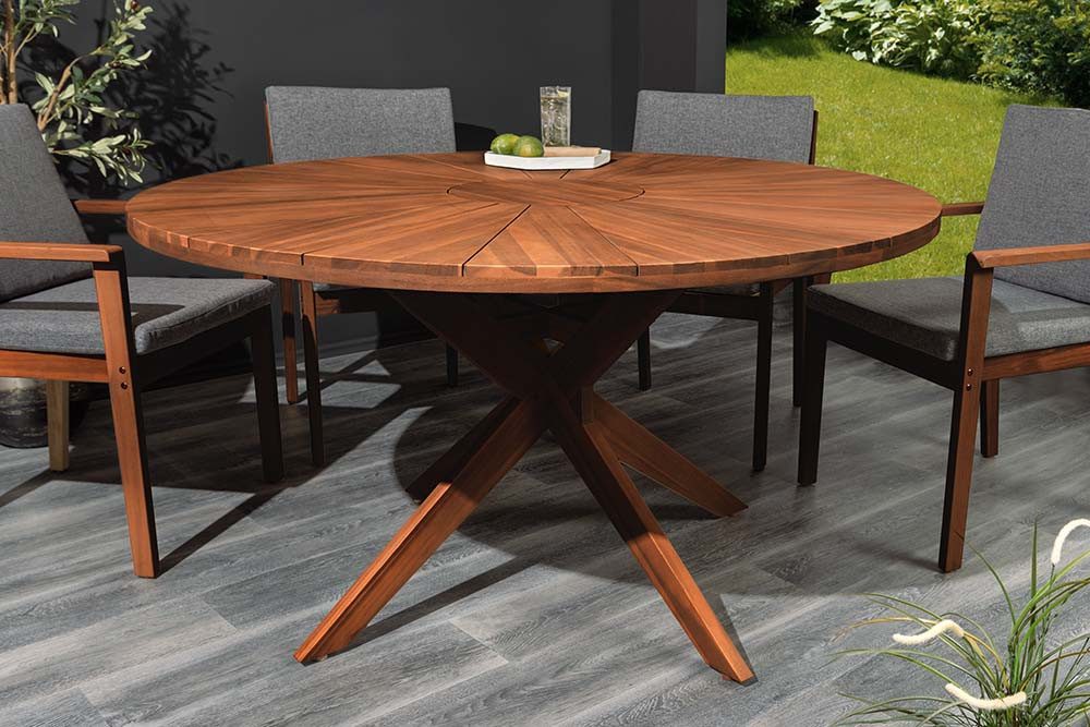 riess-ambiente Gartentisch KOPENHAGEN 140cm braun - Akazienholz, Massiv, honey finish, wetterfest (Einzelartikel, 1-St), Runder Outdoortisch für 6 Personen - ideal für Terrasse oder Balkon