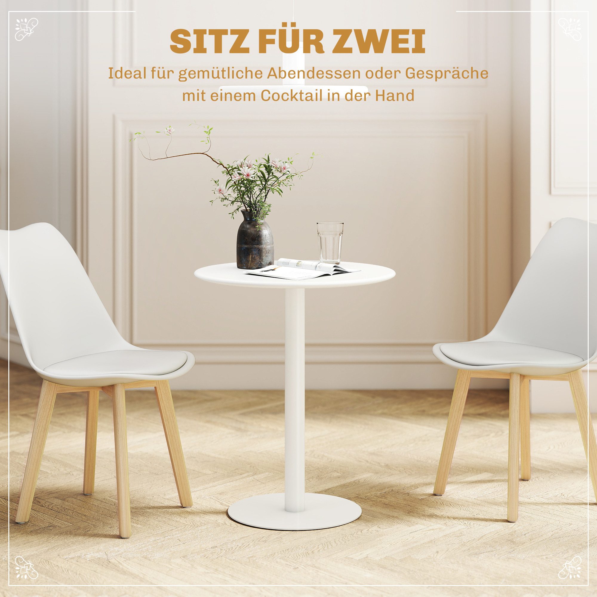 HOMCOM Esstisch Rund Säulentisch moderner Tisch für 2 Personen (moderner Esszimmertisch mit runder Tischplatte, 1-St., Kaffeetisch für drinnen und draußen), Sta – Bild 4 von 5