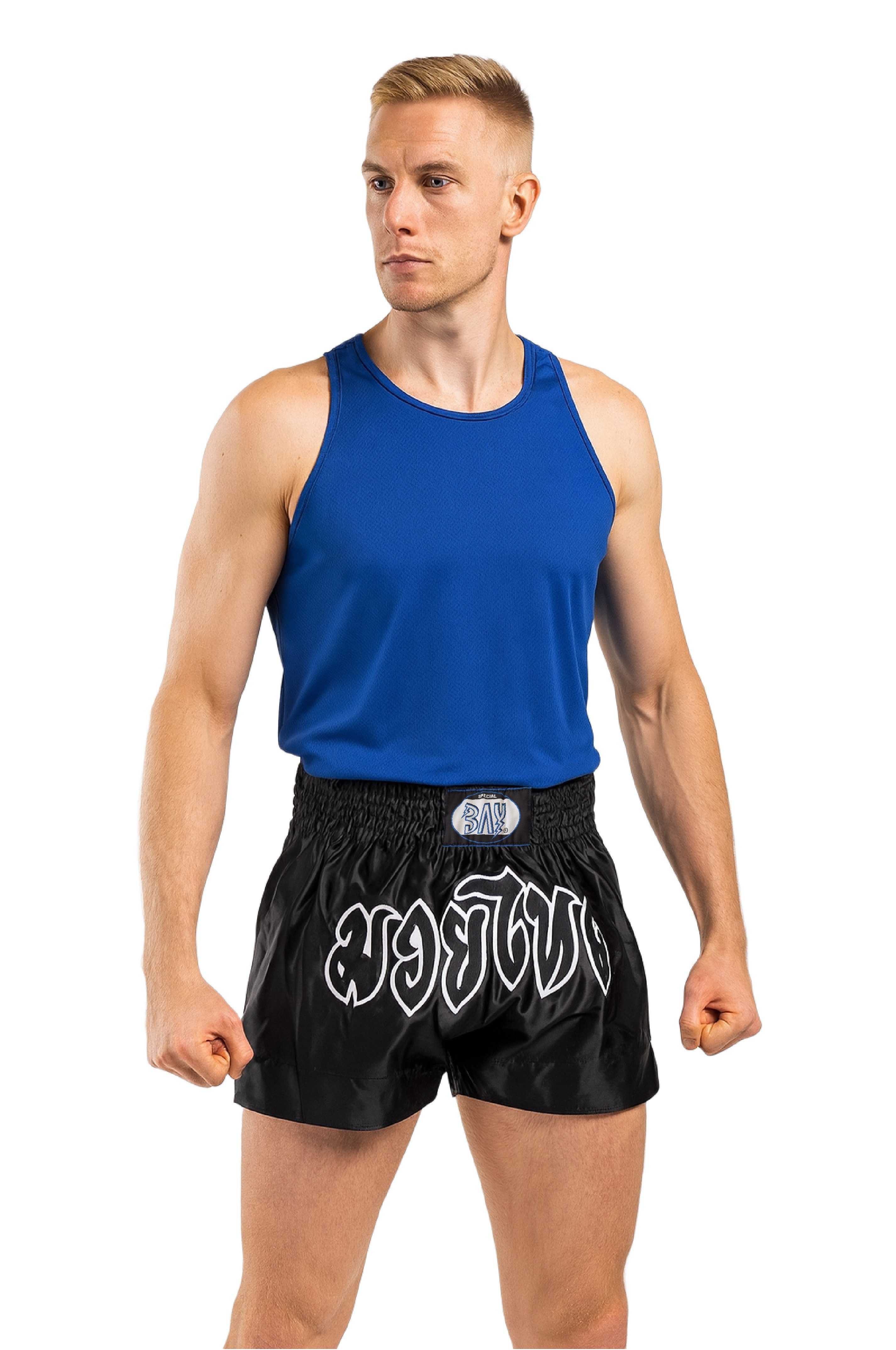 BAY-Sports Sporthose Thaiboxhose REMY Muay Thai Hose Shorts Thaiboxen MMA kurz Kickboxen kurze, leichte, locker sitzende Trainingshose, Schwarz/Weiß