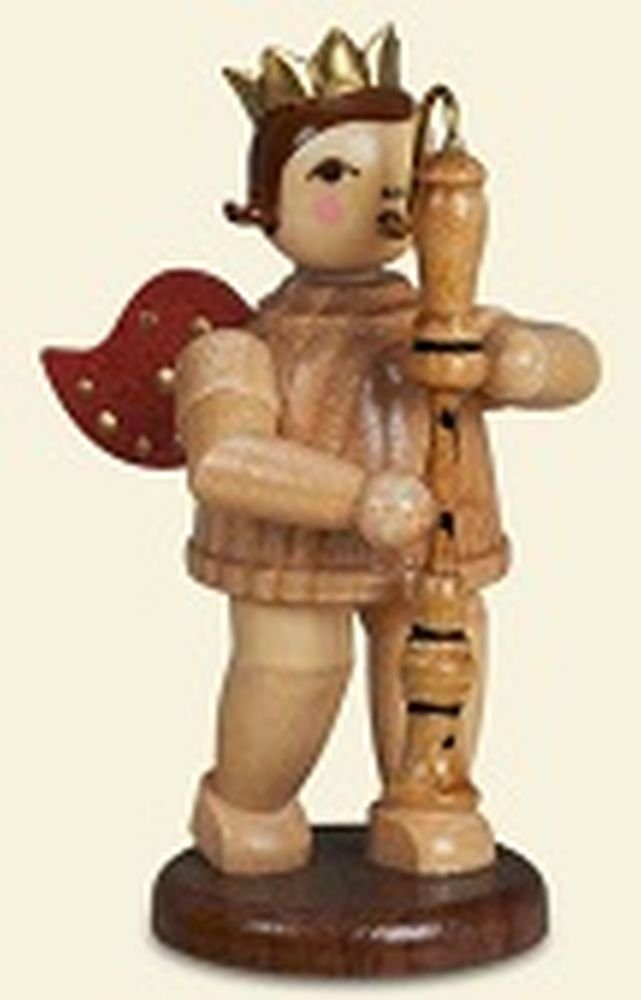 Engelfigur Holzfigur ohne Krone NEU Höhe 6,5cm Musikengel Bassblockflöte mit