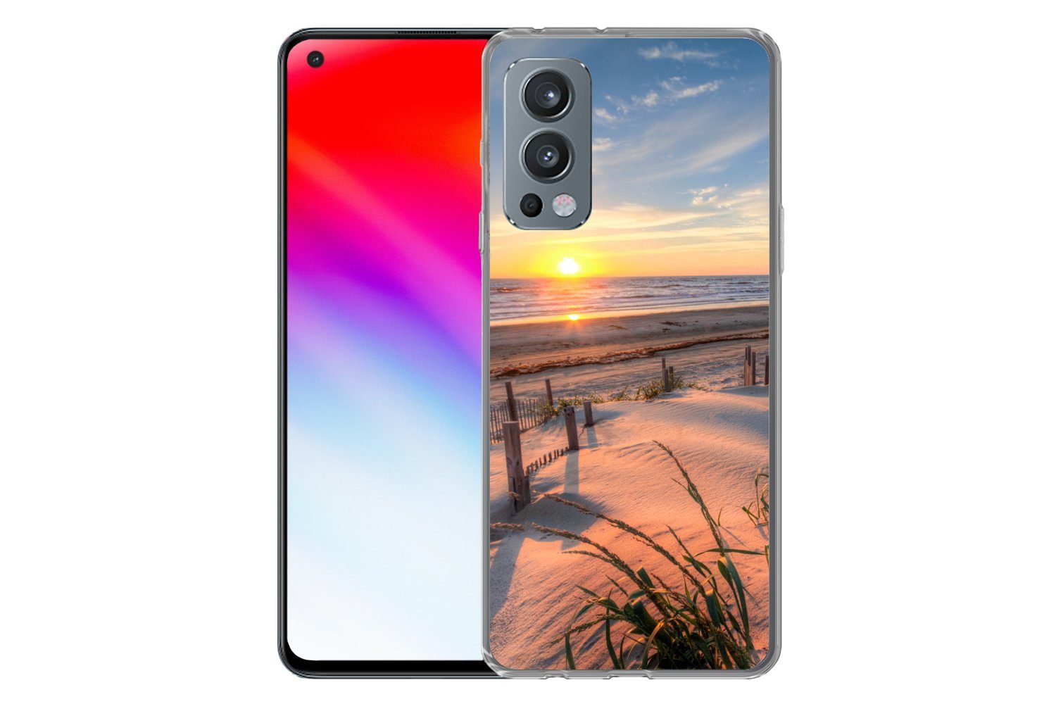 MuchoWow Handyhülle für OnePlus Nord 2 5G Strand - Meer - Düne - Sonnenuntergang - Landsch, Phone Case, Silikon, Schutzhülle Dünn