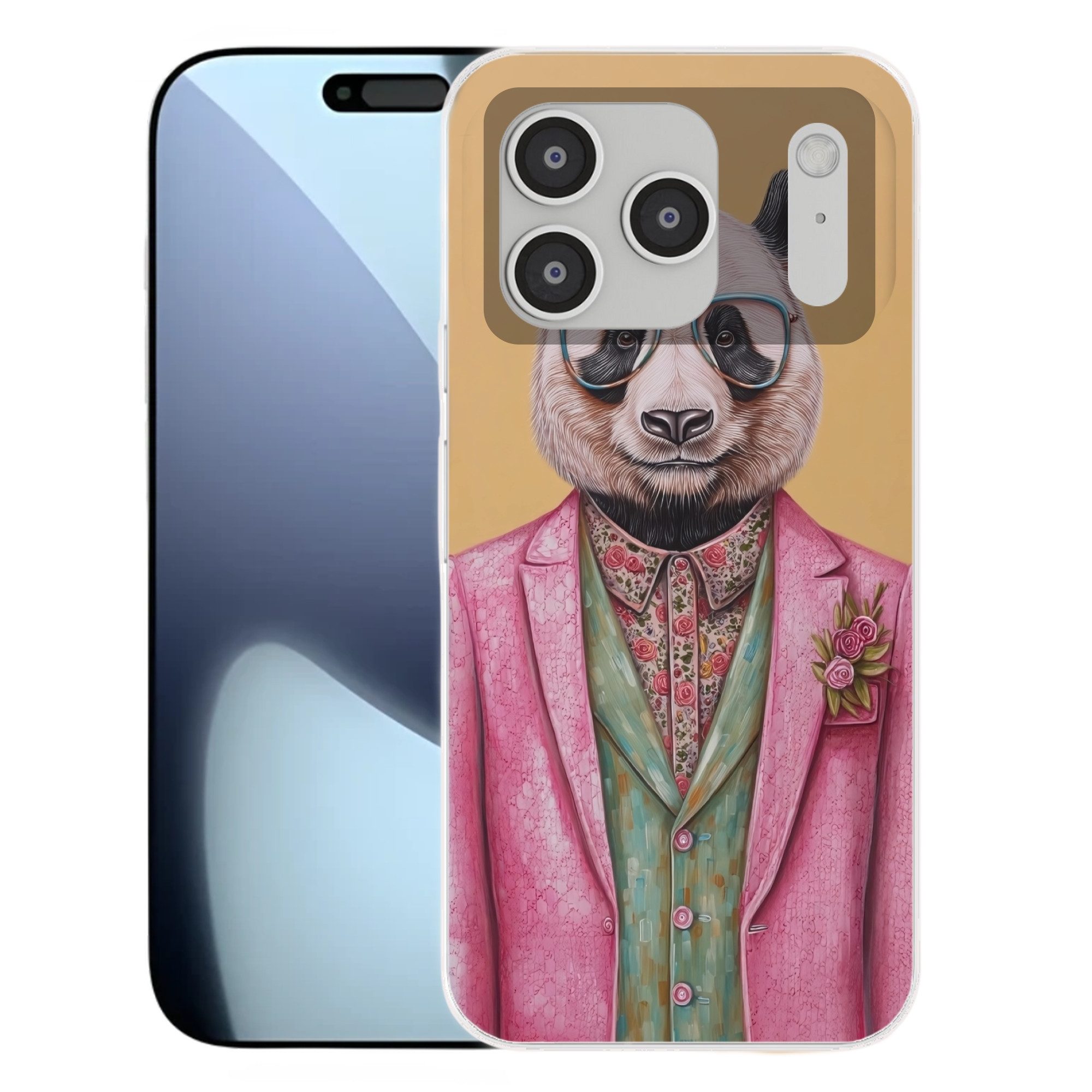 MuchoWow Handyhülle für Apple iPhone 17 Pro Panda - Anzug - Sonnenbrille - Blau, Smartphone-Bumper, Print, Handy Schutzhülle Dünn