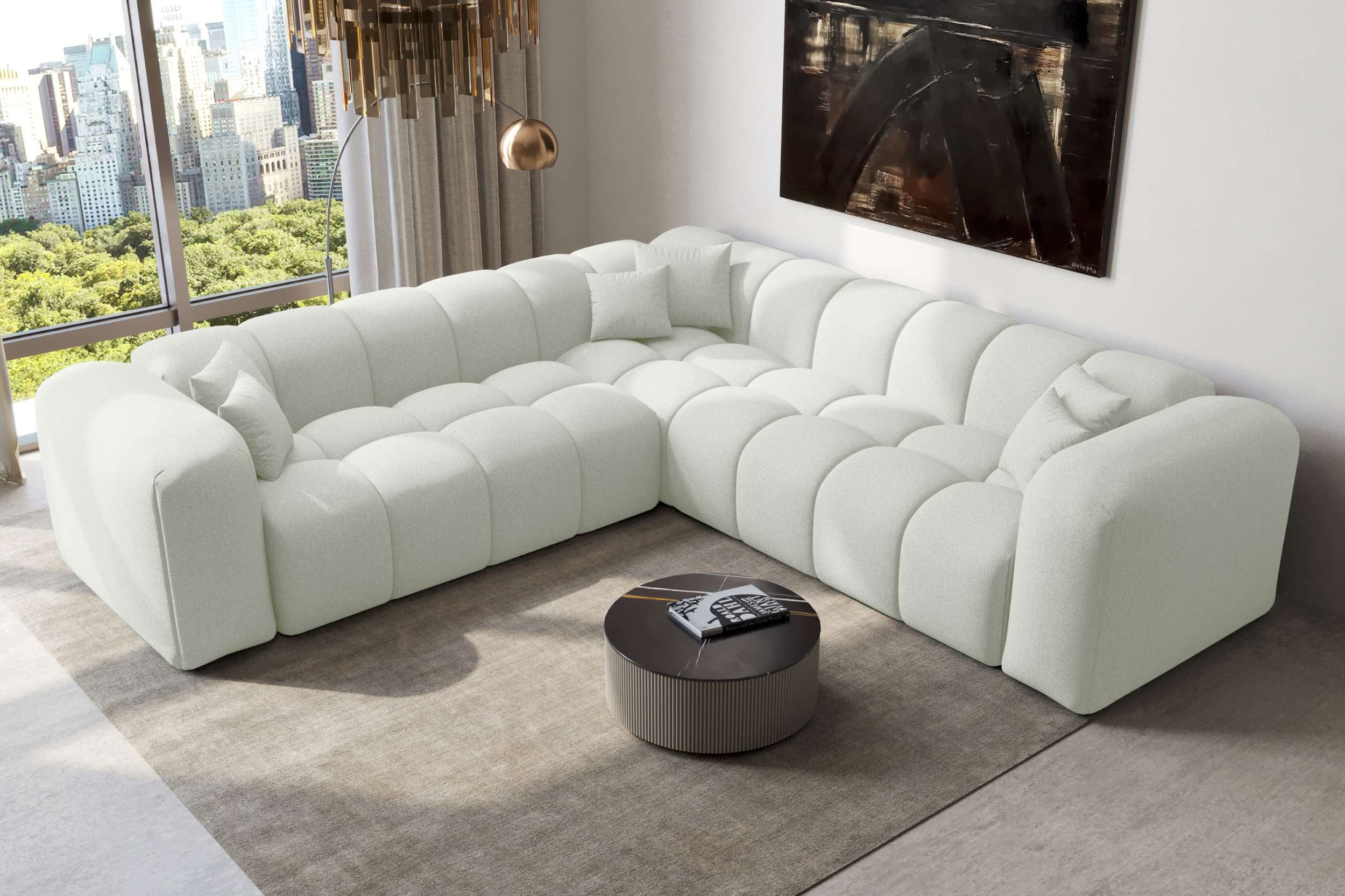 99rooms Ecksofa Livorno, Sofa L-Form, Eckcouch, Rundumbezug aus gepolstertem Strukturstoff NEVE