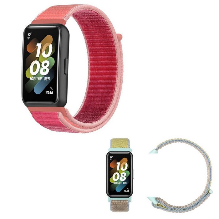 Wigento Smartwatch-Armband Für Huawei Band 7 / Honor Band 7 Uhr Watch Nylon Klettverschluss Armband Ersatz Sport Arm Band Muster 10