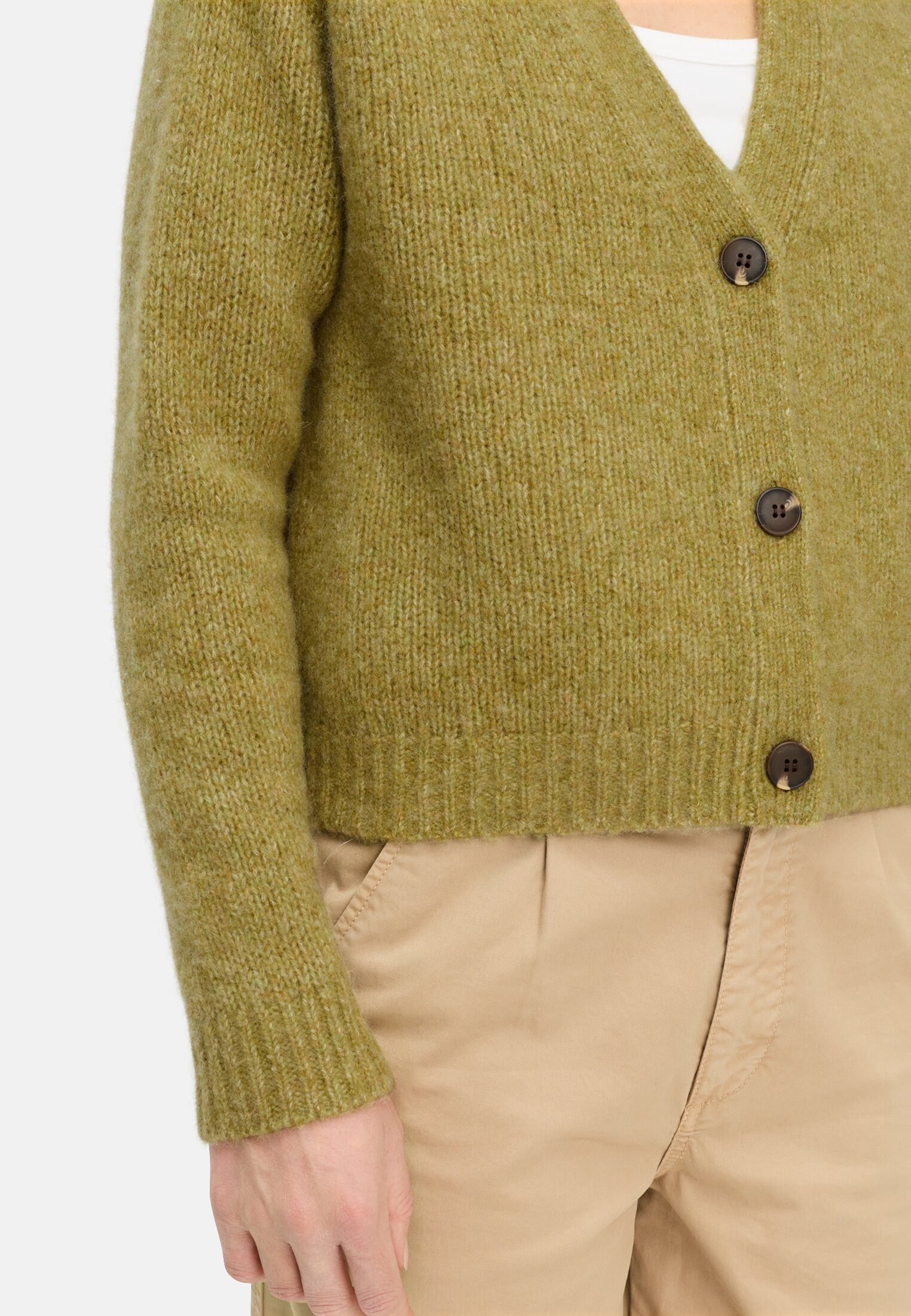 camel active Cardigan mit Raglanärmeln und Knopfverschluss Langarm Markenlabel