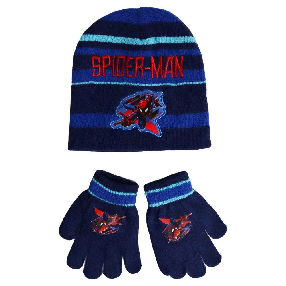 MARVEL Schlupfmütze Spiderman Kinder Herbst Winter Set Mütze plus Handschuhe Gr. 53/54 Onesize