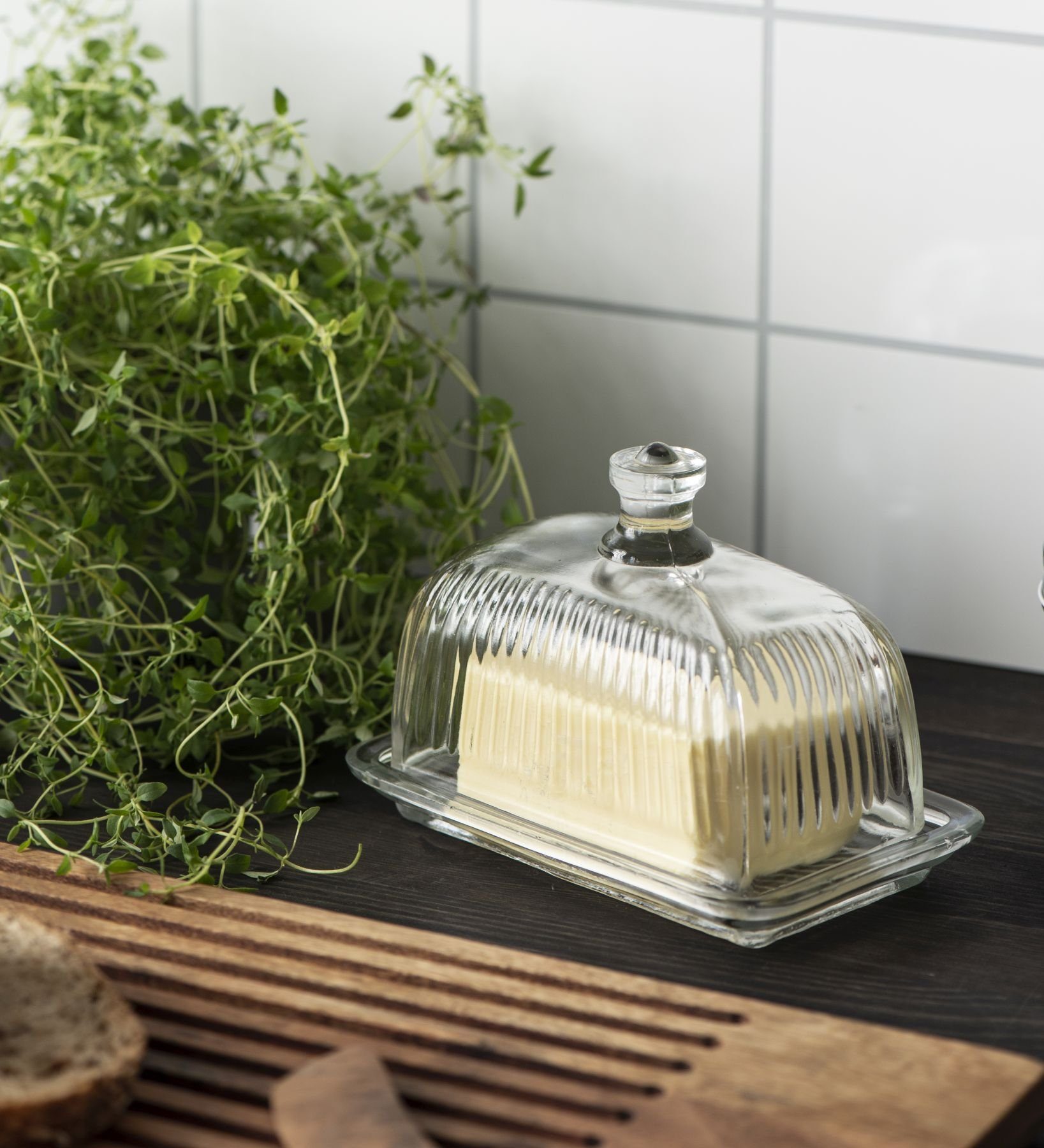 Ib Laursen Butterdose Ib Laursen - Butterdose mit Rillen aus Glas (8527-00) Butterschale