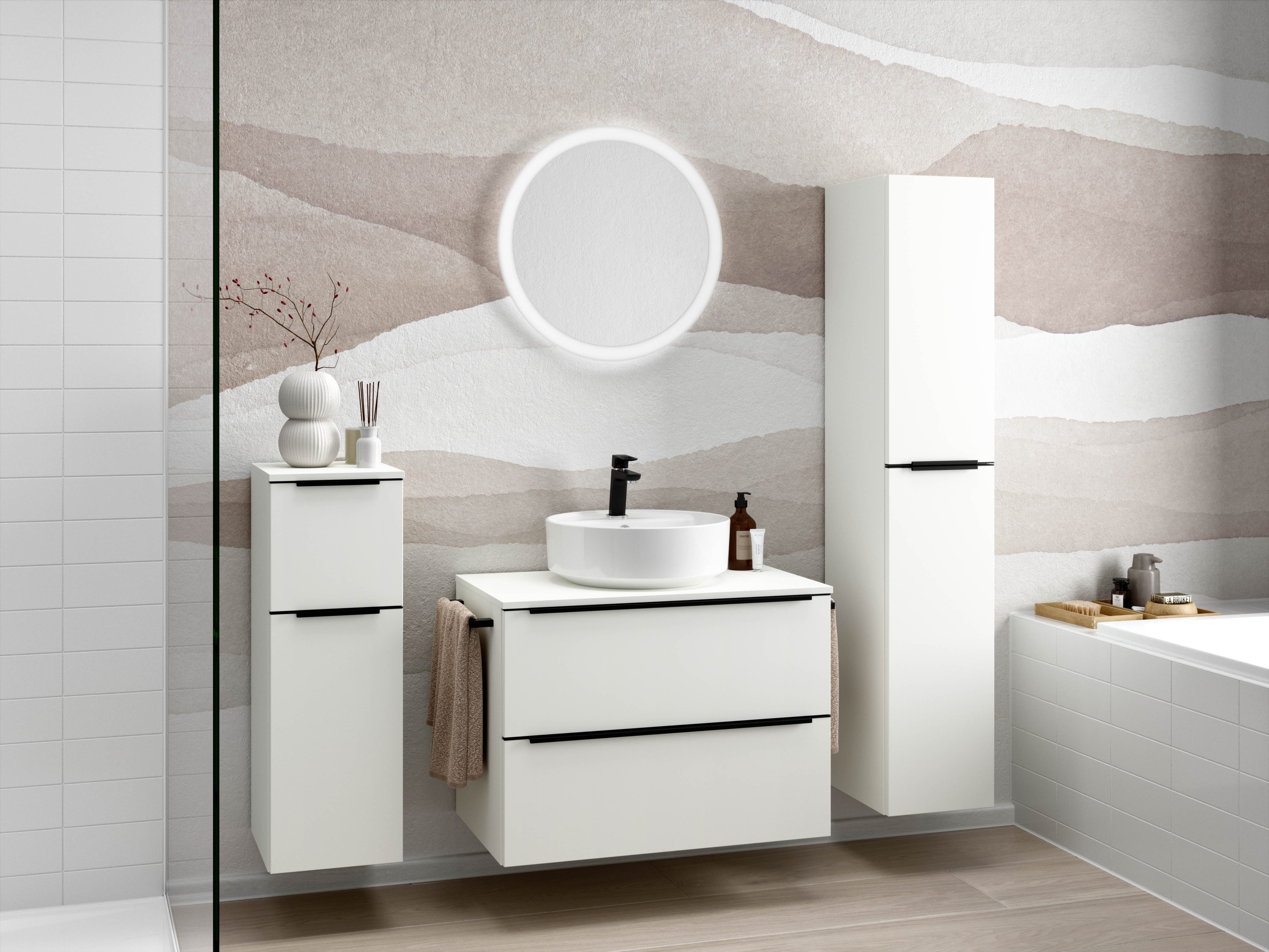 nobilia® Badmöbel-Set Alvene, (2-St., vormontiert, mit Soft-Close), inkl. Spiegel mit Touch-Sensor, in vier Breiten