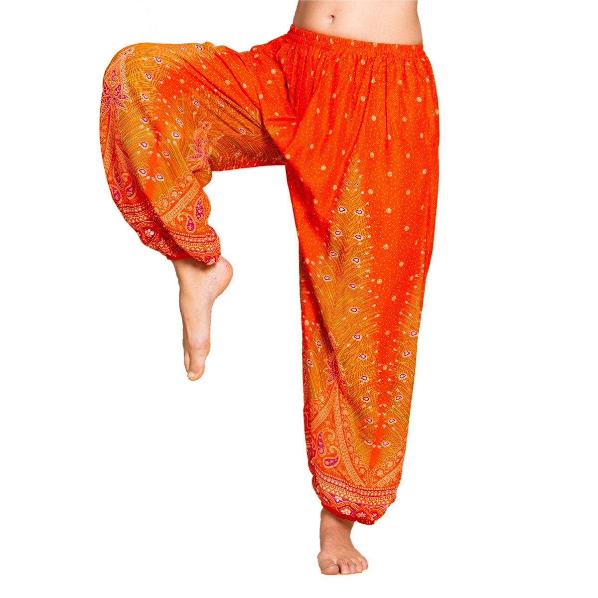 PANASIAM Haremshose Muckhose im Peacock Design leichte Sommerhose als Haremshose aus hochwertiger natürlicher Viskose Pumphose Freizeithose