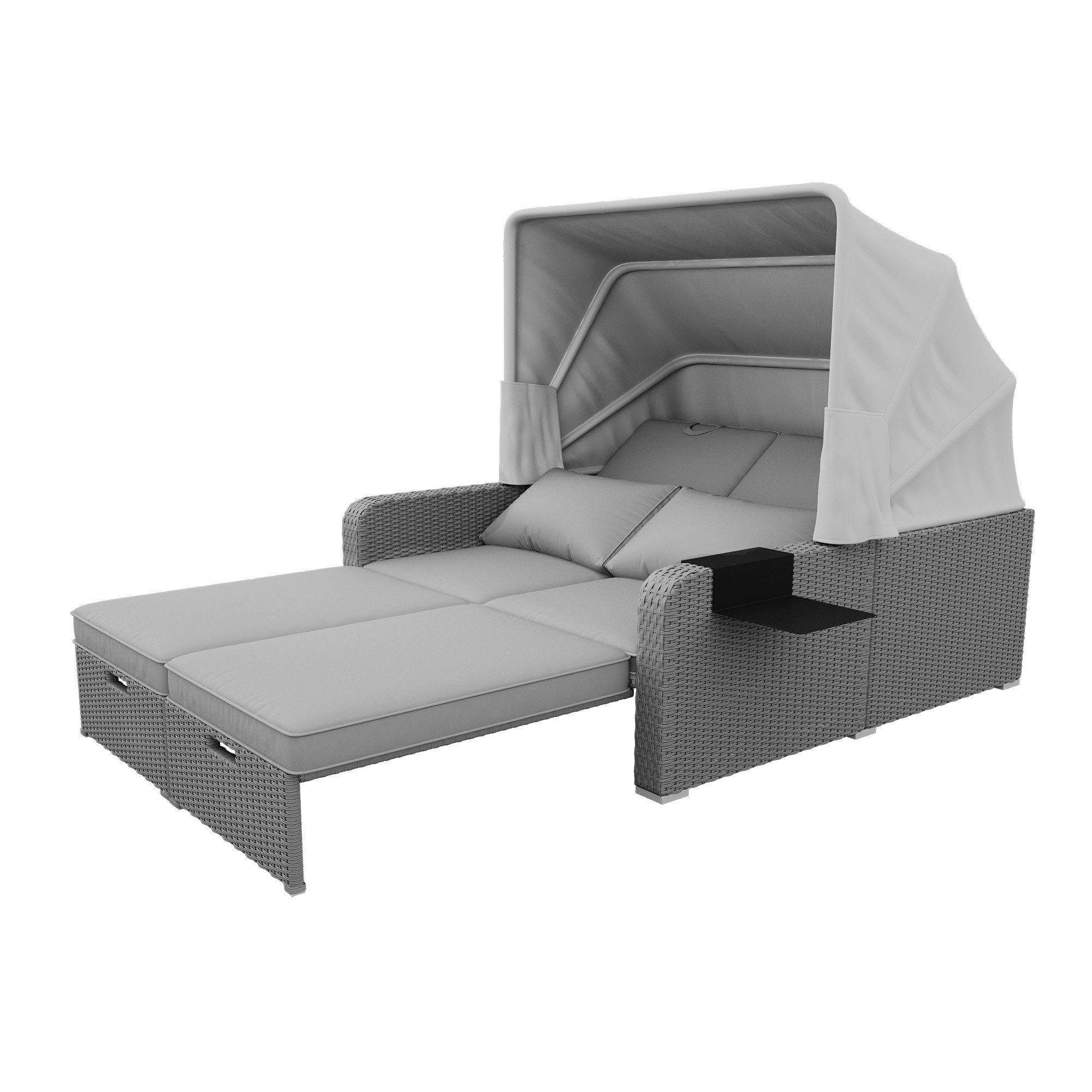 KLAM HOME Gartenlounge-Set Wetterfeste Sonnenliege aus Korbgeflecht mit verstellbarem Baldachin, (2tlg., 1*Doppel-Lounge 2*Kissen), Loungebett für Garten Terrasse Outdoor Balkon Indoor Strand Pool