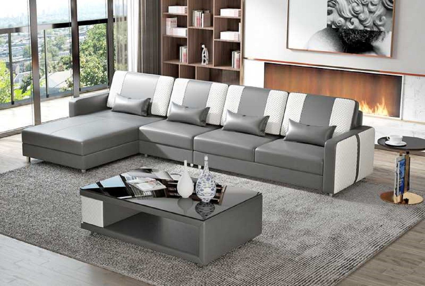 Ecksofa 3 Couch Grau Teile, Luxus Form in Ecksofa JVmoebel Made Liege Modern Neu, Europe Eckgarnitur L Sofa