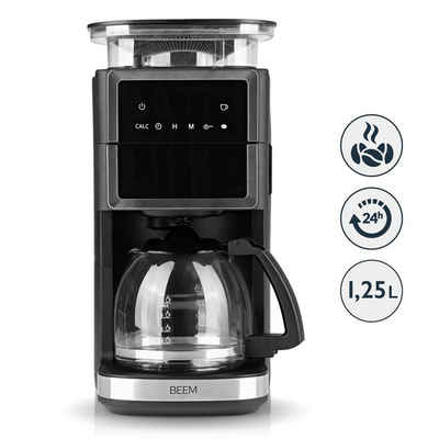 BEEM Filterkaffeemaschine FRESH-AROMA-PERFECT III Mahlwerk - Glas - schwarz/silber, Permanentfilter, 10 Tassen geeignet für Kaffeepulver und ganze Bohnen