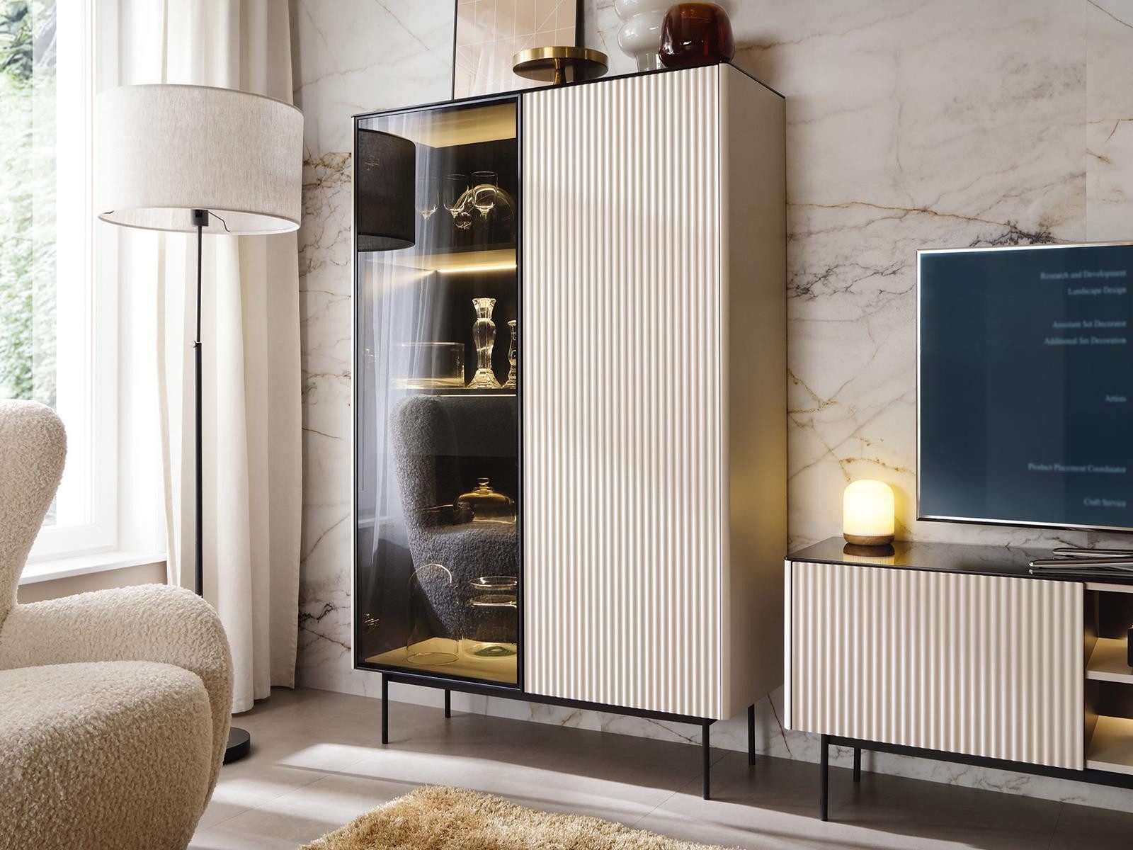 Compleo Standvitrine mit Schublade,gehärtetes Glas, Klassisch Vitrine mit M günstig online kaufen