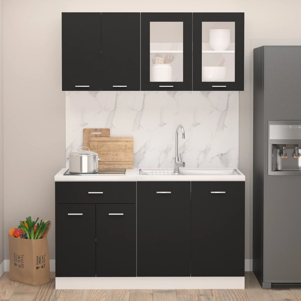 vidaXL Кухниzeile, 4-tlg. Кухниzeile Schwarz Holzwerkstoff