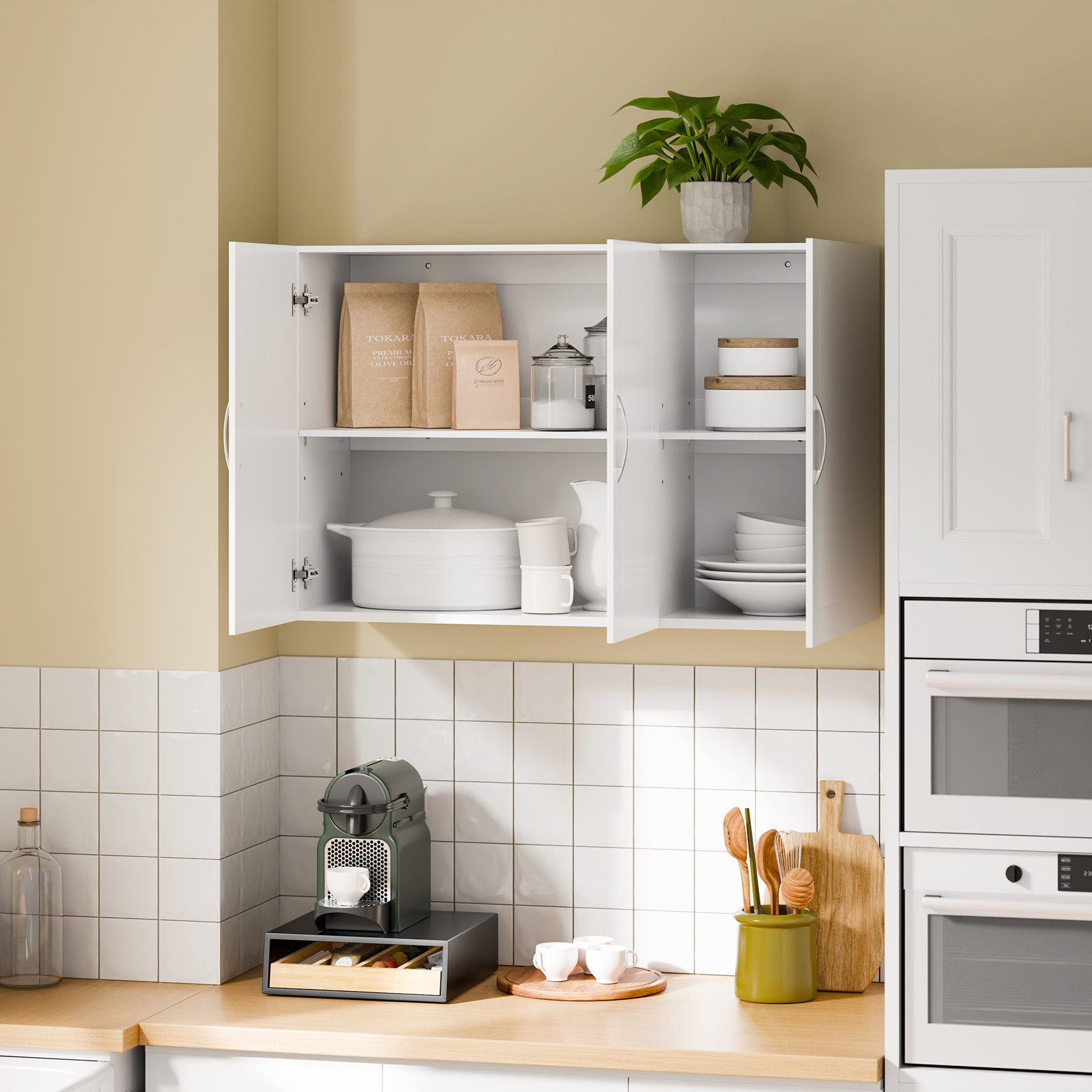 SoBuy Hängeschrank FRG231-L Badezimmerschrank Wandschrank Küchenschrank, mit 3 Türen, Bad, Küche