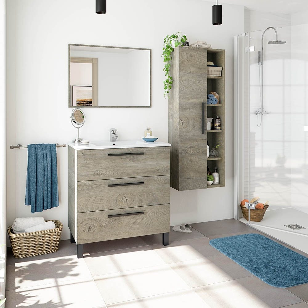 freiraum Badezimmer-Set ATHENA, (Wandhängeschrank), in Alaska-Eiche - 80x86x45 (BxHxT)