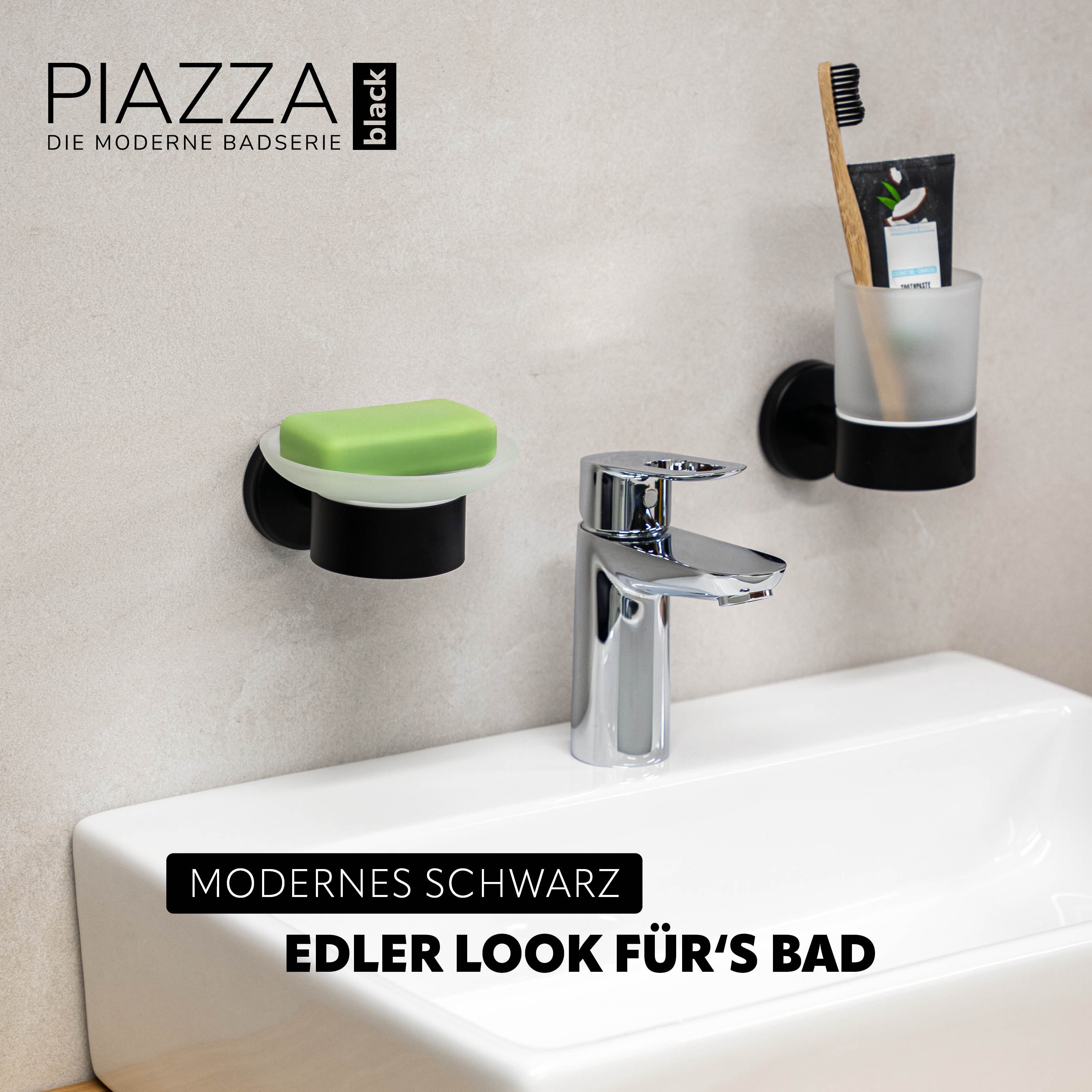 bremermann Seifenschale Bad-Serie PIAZZA BLACK - aus Glas und Edelstahl, schwarz, Breite: 11 cm, 1-St.