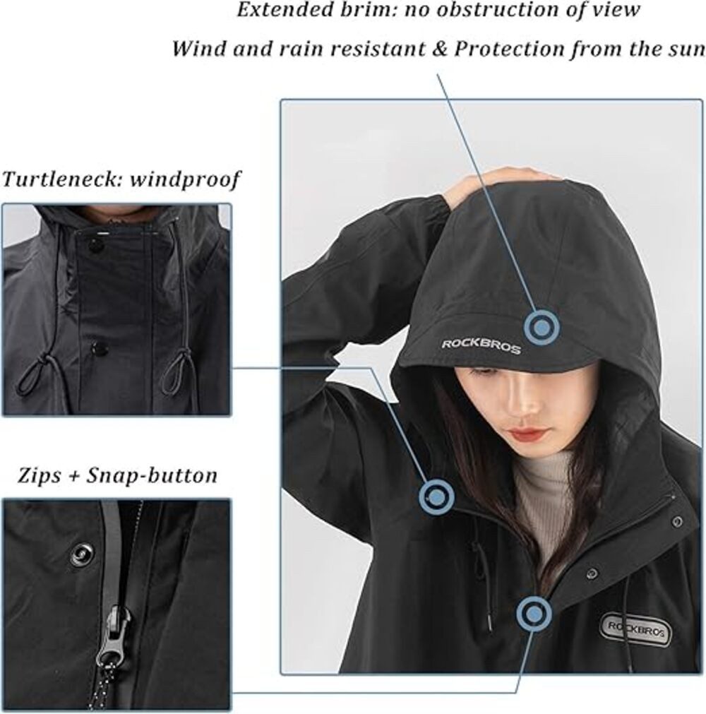 ROCKBROS Regenmantel Wasserdichter Regenponcho Verlängerte Regenjacke Outdoor reflektierende Streifen